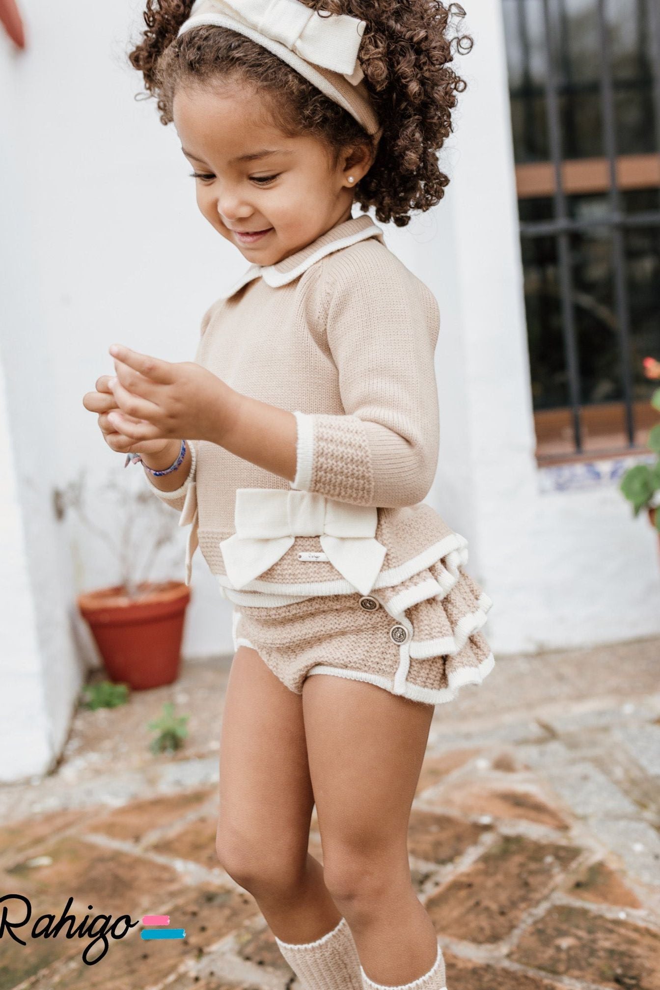 AW24 Rahigo Baby Girls Camel & Cream Jam Pant Set & Socks