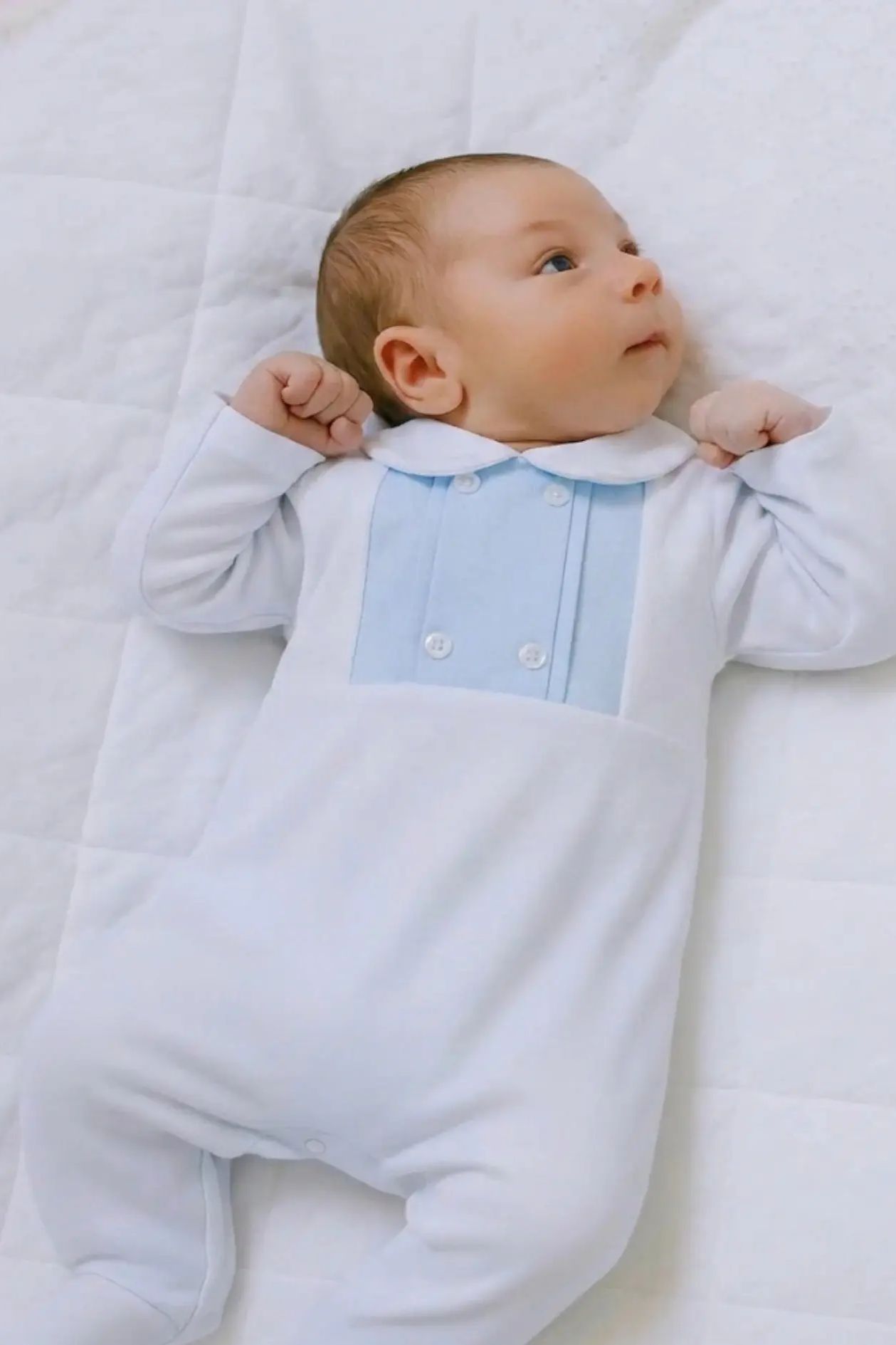 Dainty Delilah Baby Boys Velour White  Spanish Babygrow Dainty Delilah