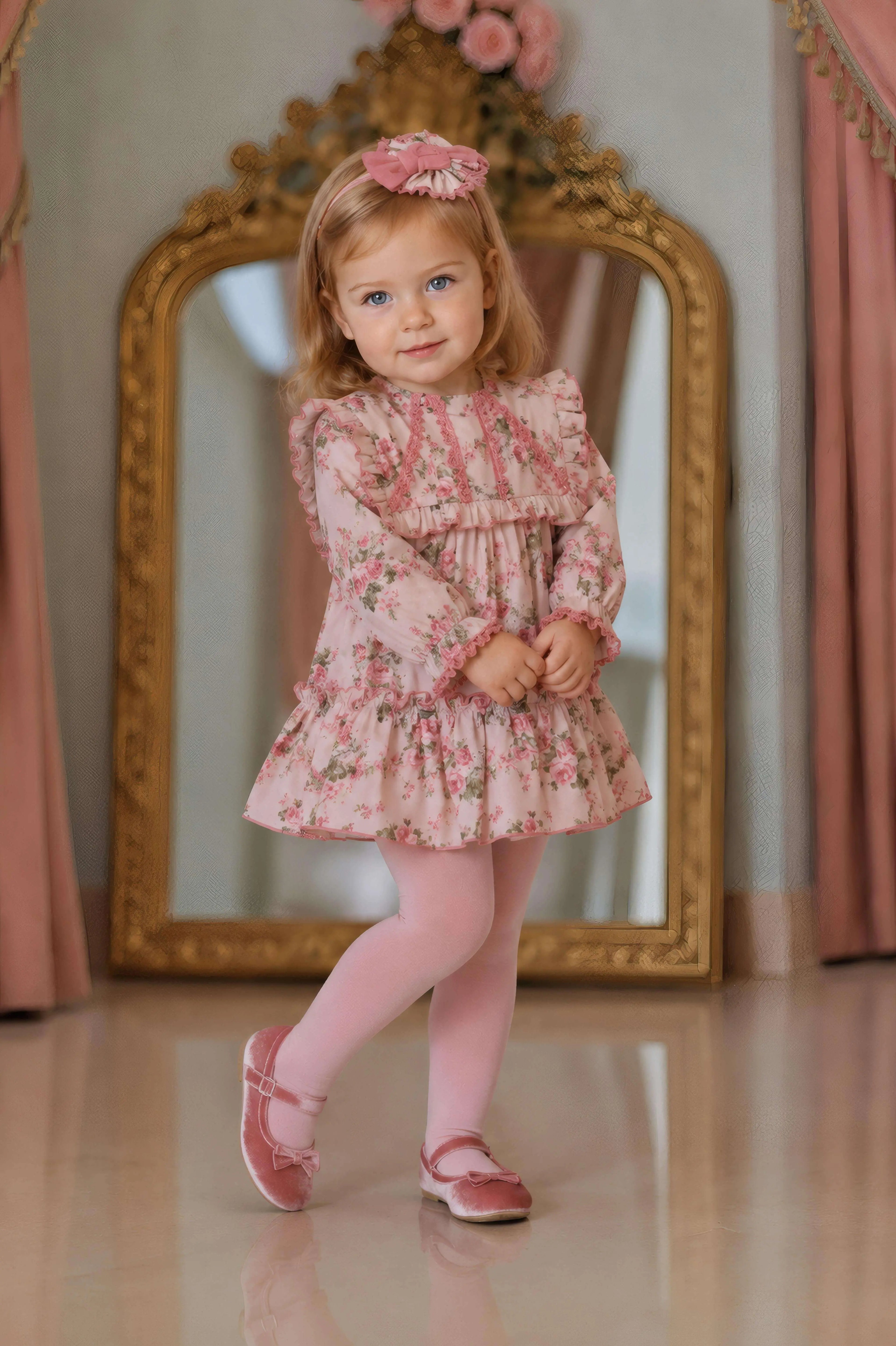 AW26 Miranda Baby Girls Vintage Rose Floral Dress Miranda