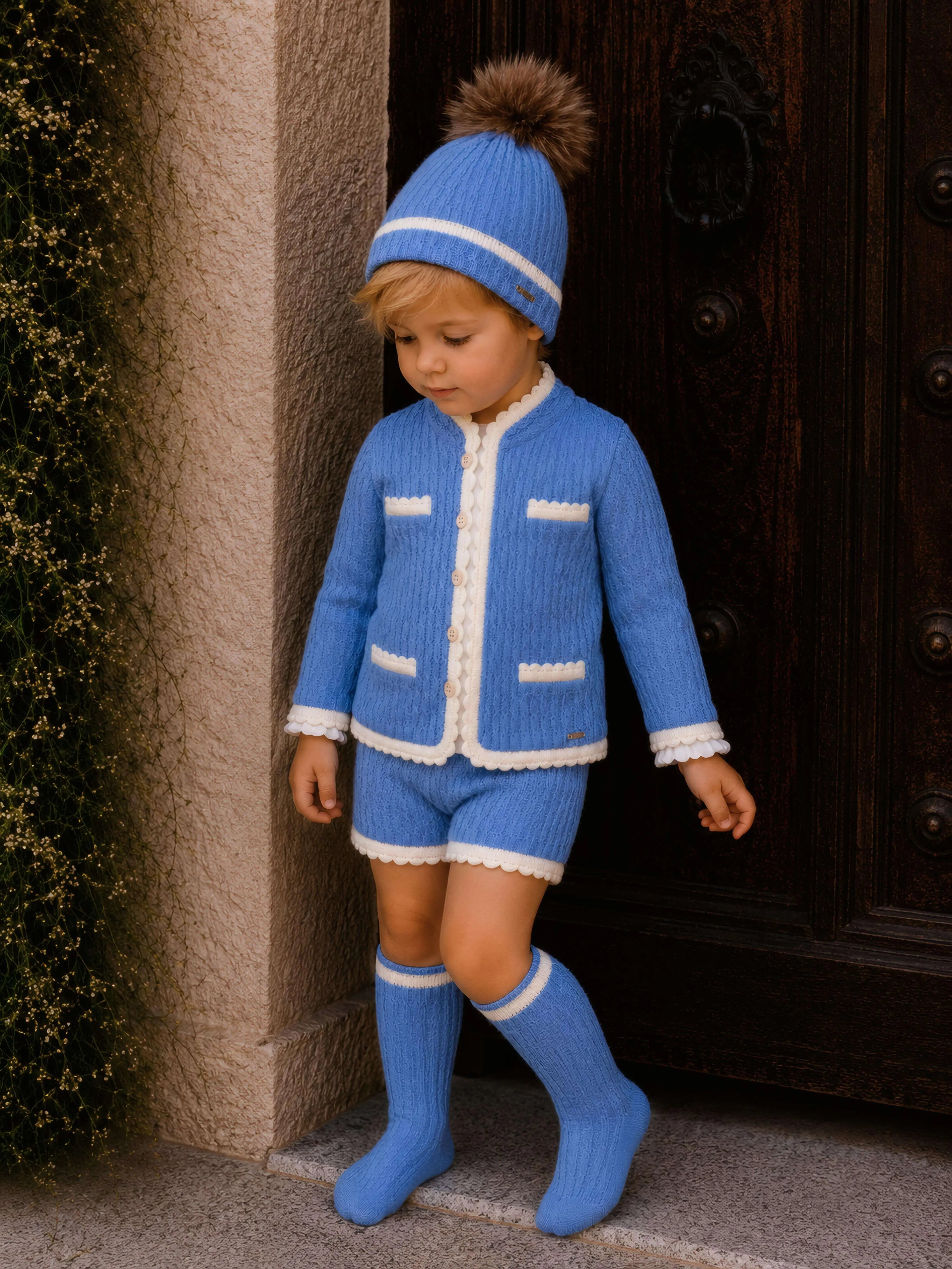 AW26 Rahigo Baby Boys Powder Blue Knitted Short 5P Set Rahigo Moda Infantil