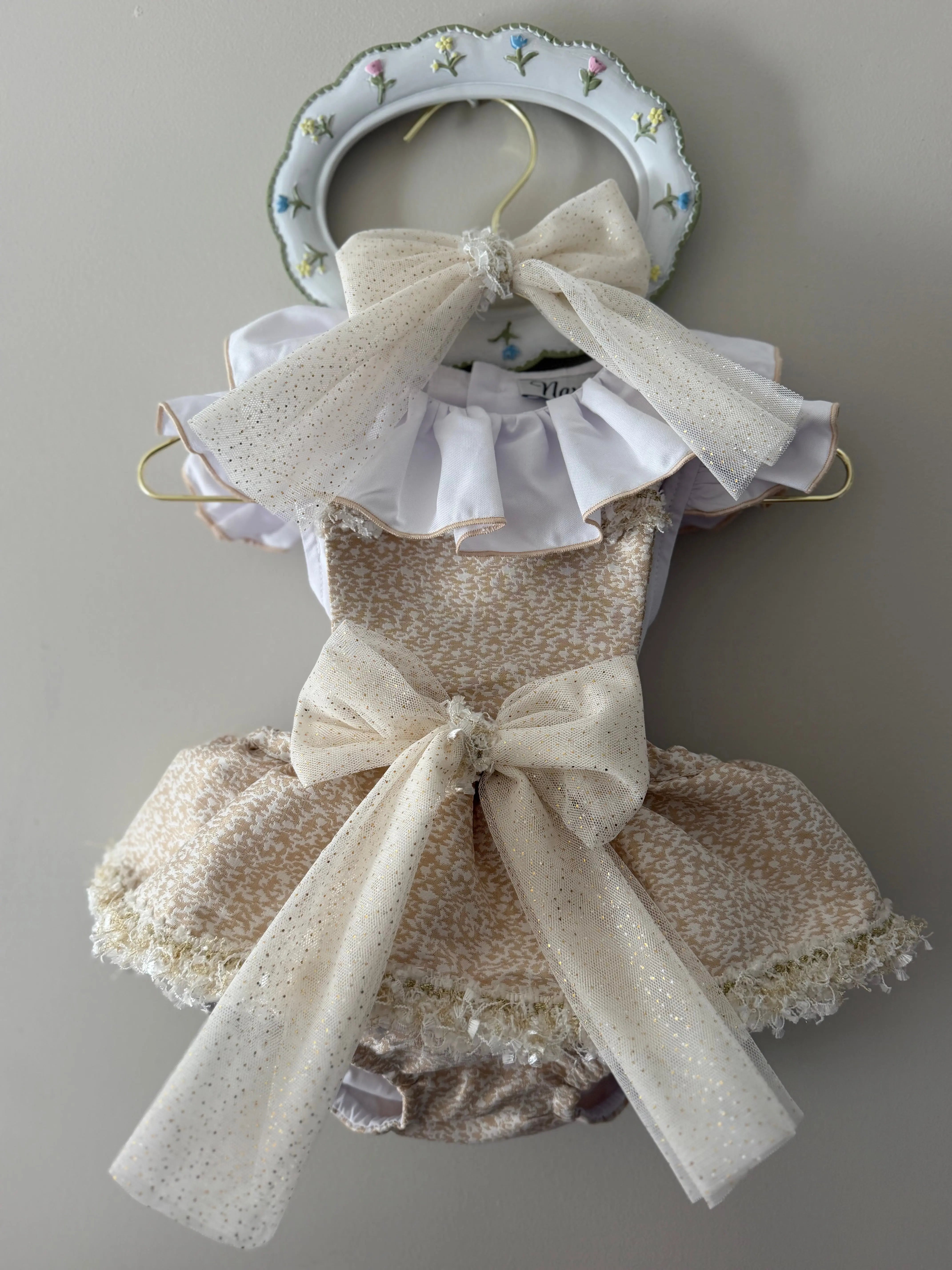 SS26 Naxos Baby Girls Gold Metallic Shirt & H Bar Romper Naxos