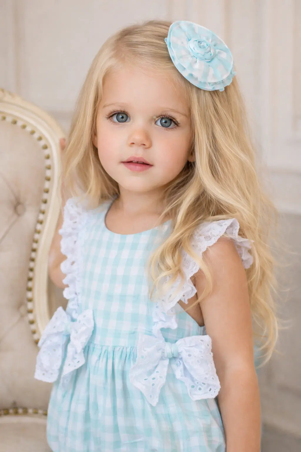 Babine Girls Mint Green Gingham Playsuit Babine