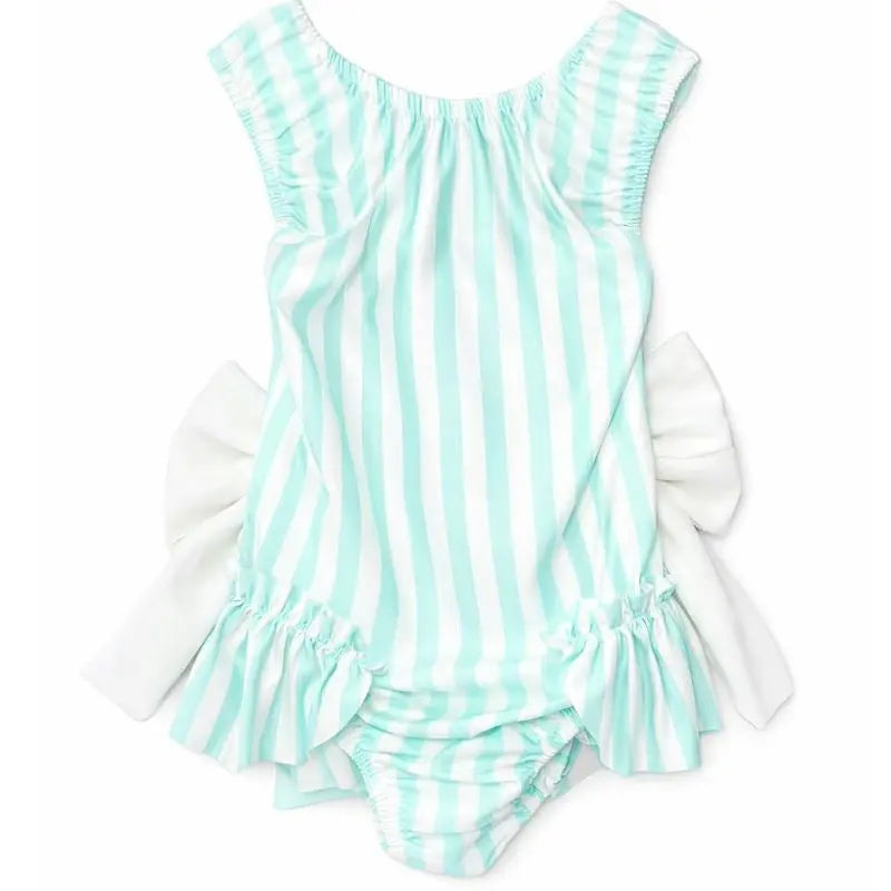 Girls Summer Mint Stripe Swimming Costume Dainty Delilah