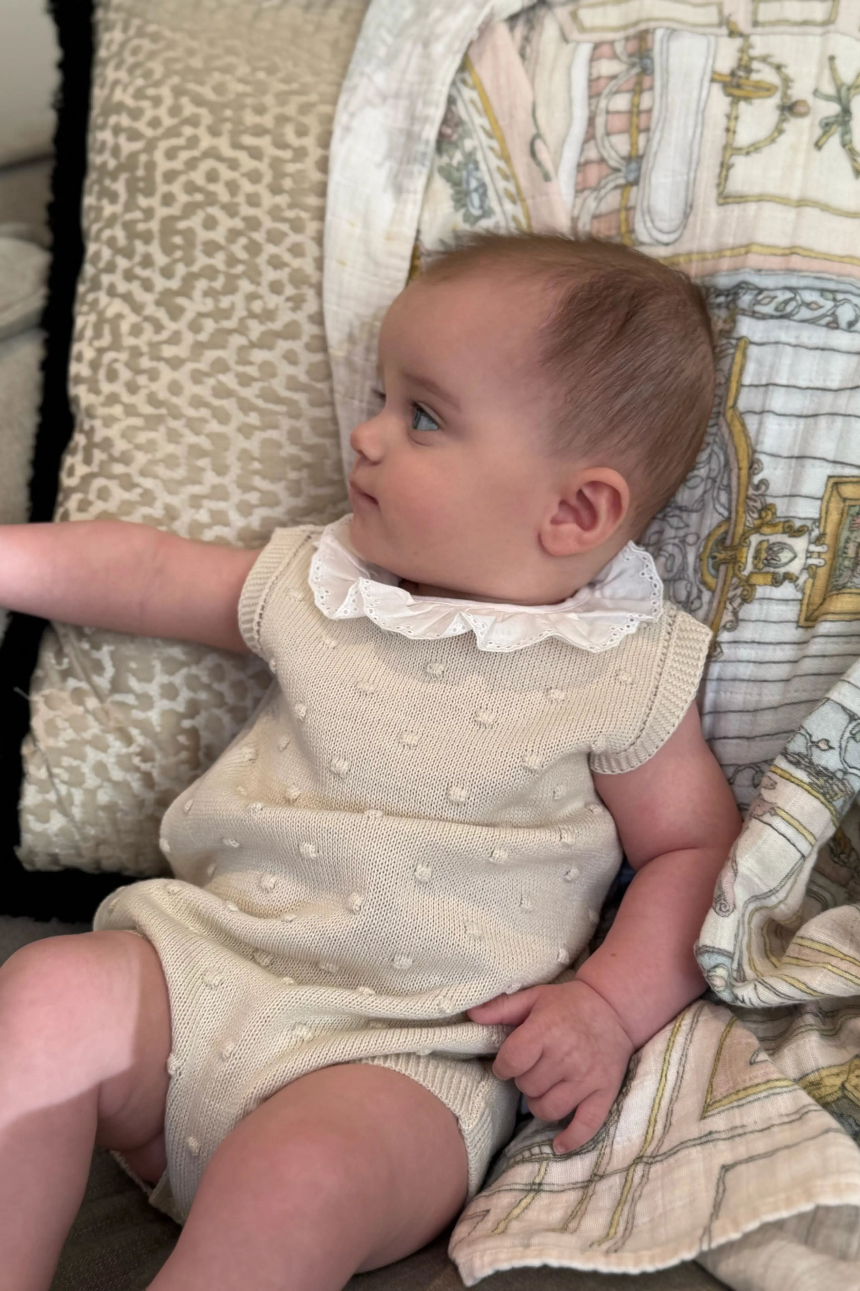 Baby Girls Camel Knitted Frill Romper Dainty Delilah