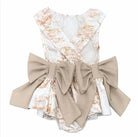 Girls Summer Beige Toile Frilly Bow Swimming Costume Dainty Delilah