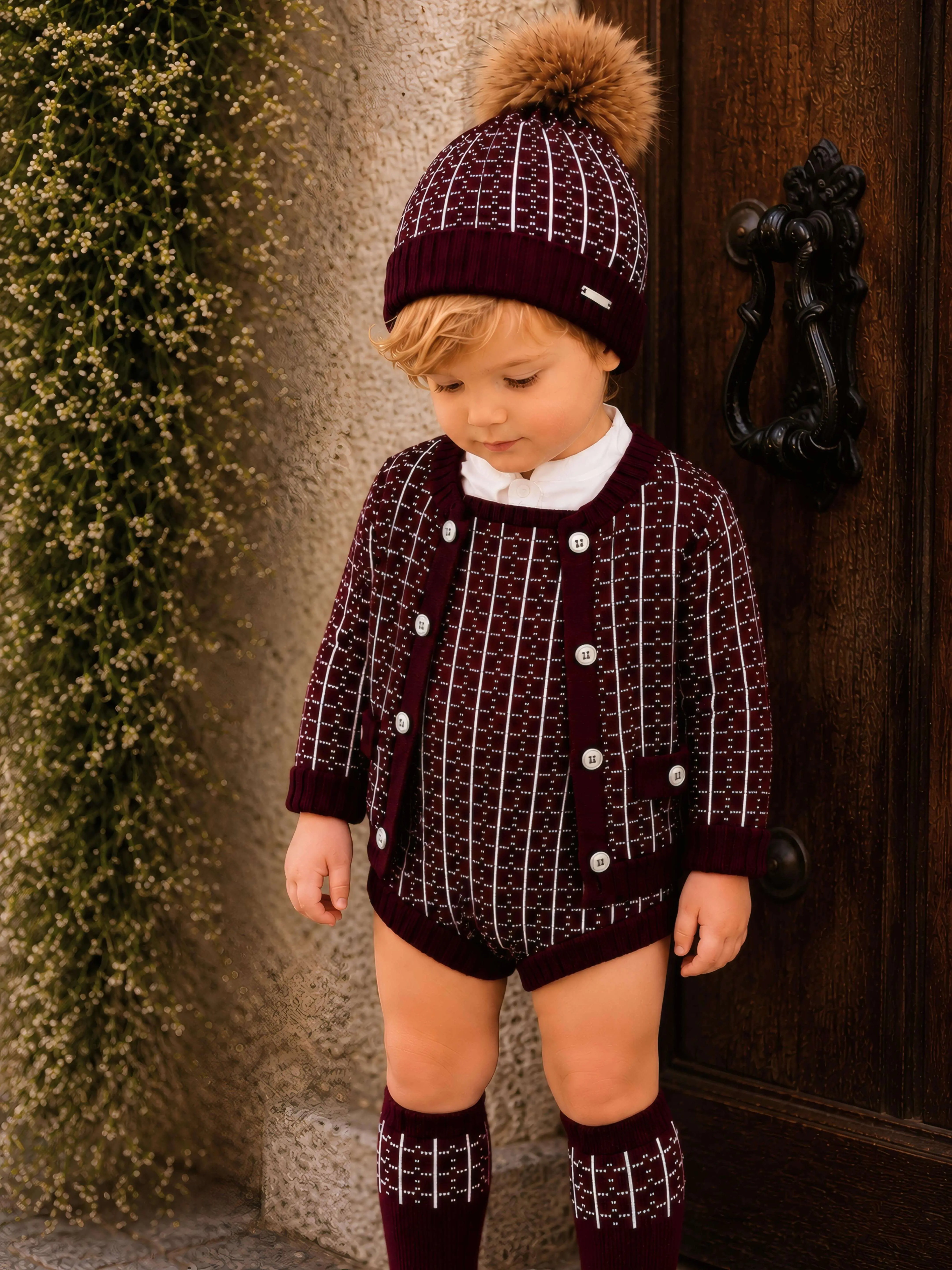 AW26 Rahigo Baby Boys Burgundy Knitted Romper 5P Set Rahigo Moda Infantil