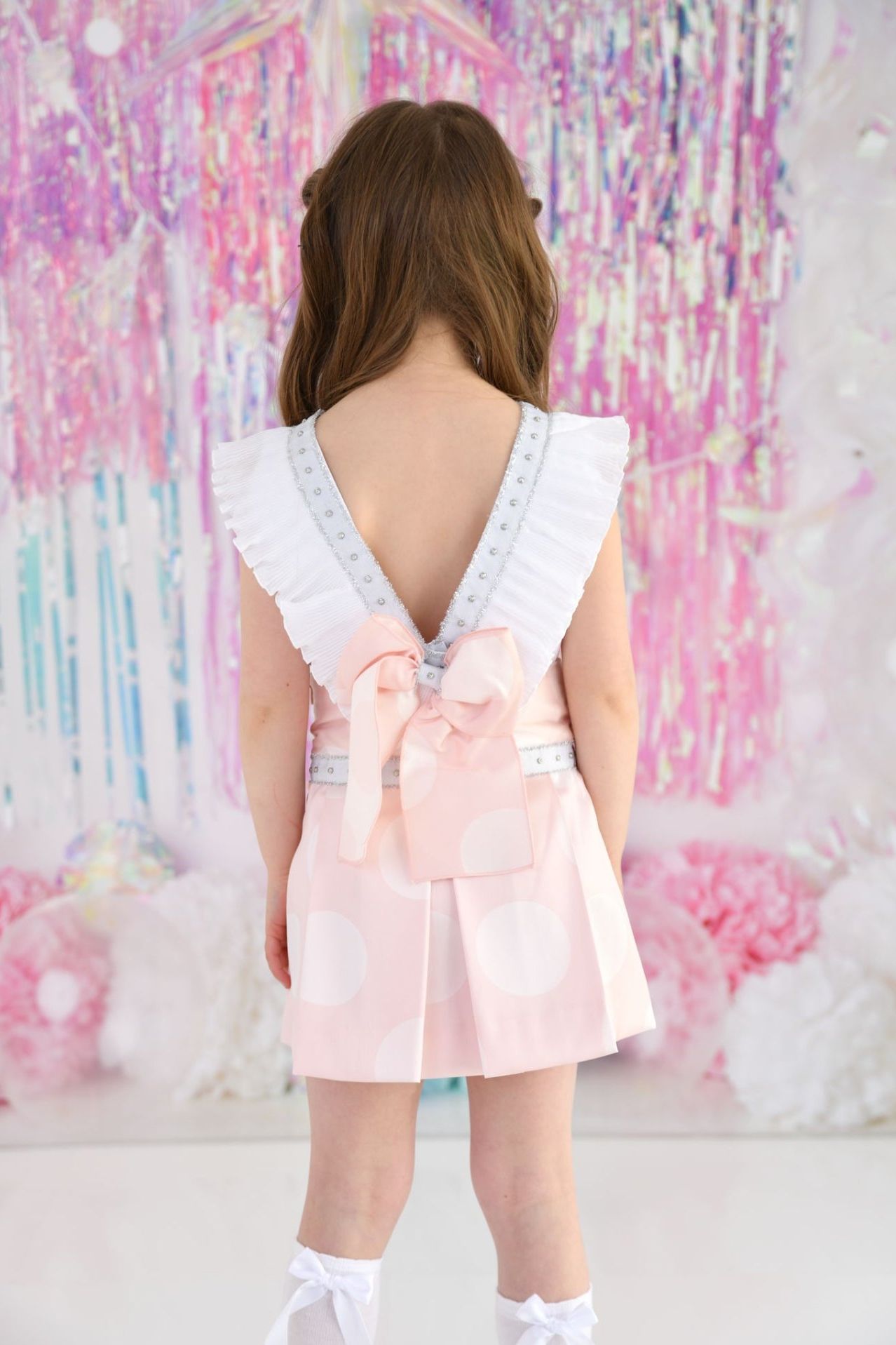 Naxos Girls Pink Spot Open Back Skirt Set