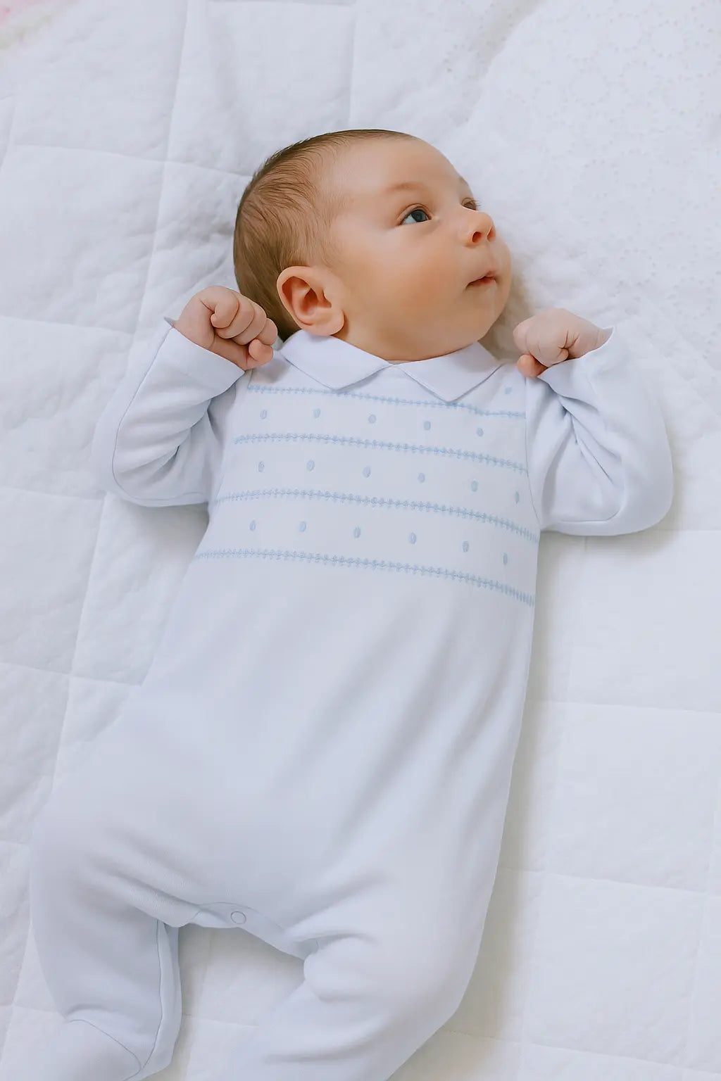 Dainty Delilah Baby Boys White Smocked Spanish Babygrow Dainty Delilah