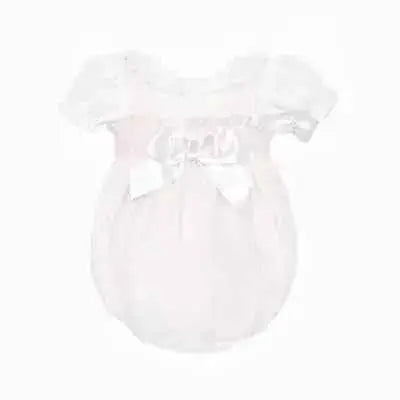 Baby Girls Smock White & Pink Summer Romper