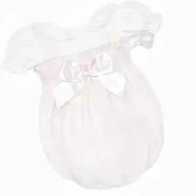 Baby Girls Smock White & Pink Summer Romper