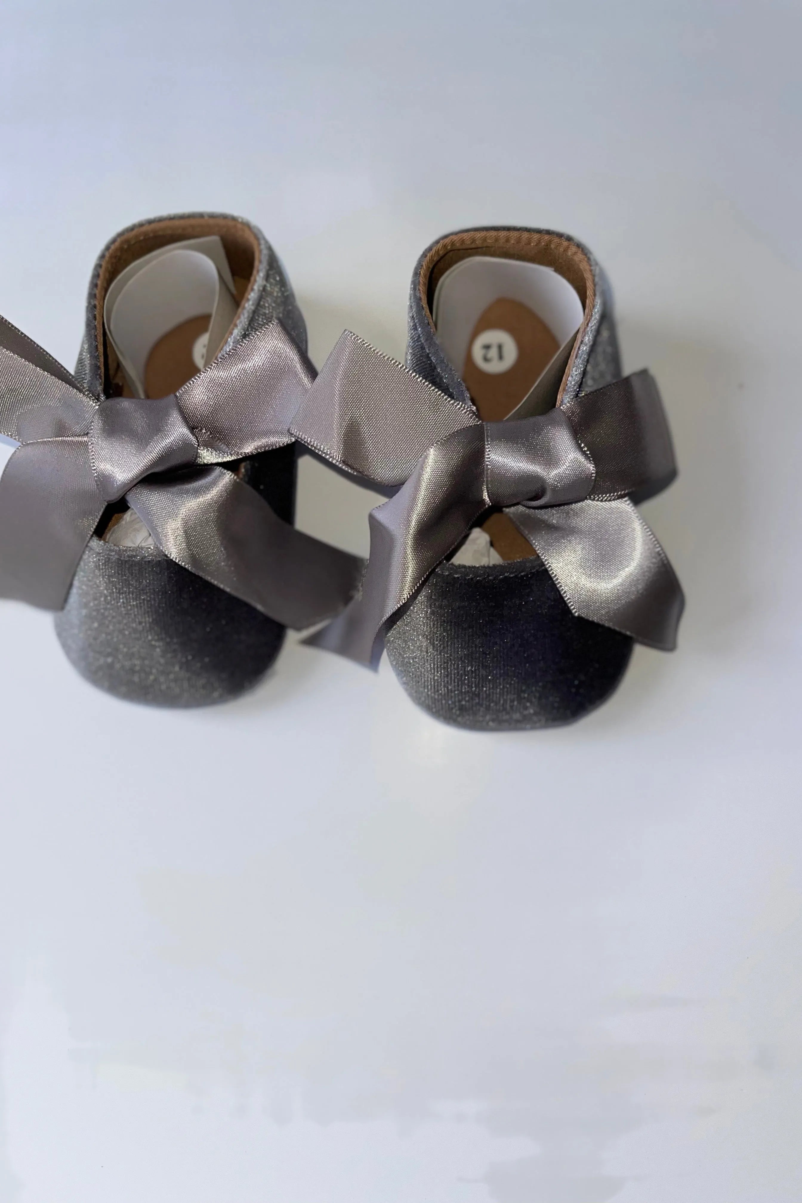 Baby Grey Velvet Bow Pram Shoes - dainty delilah spanish childrens clothing