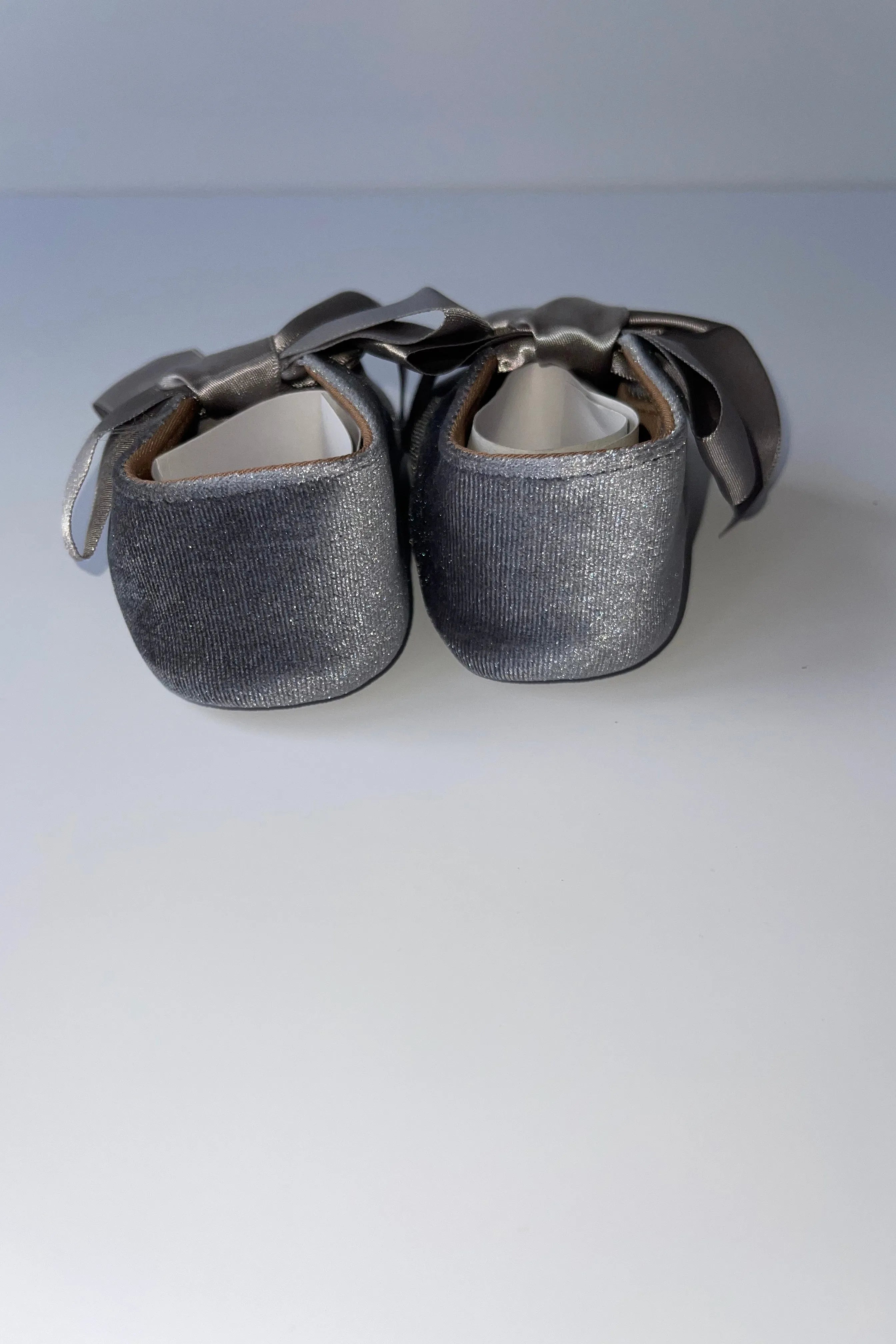 Baby Grey Velvet Bow Pram Shoes - dainty delilah spanish childrens clothing