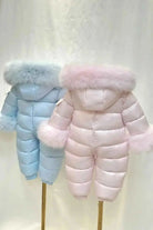 Baby Pink Detachable Fur Cuff Snowsuit - In Stock