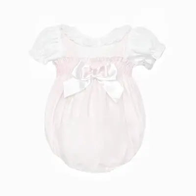 Baby Girls Smock White & Pink Summer Romper Dainty Delilah