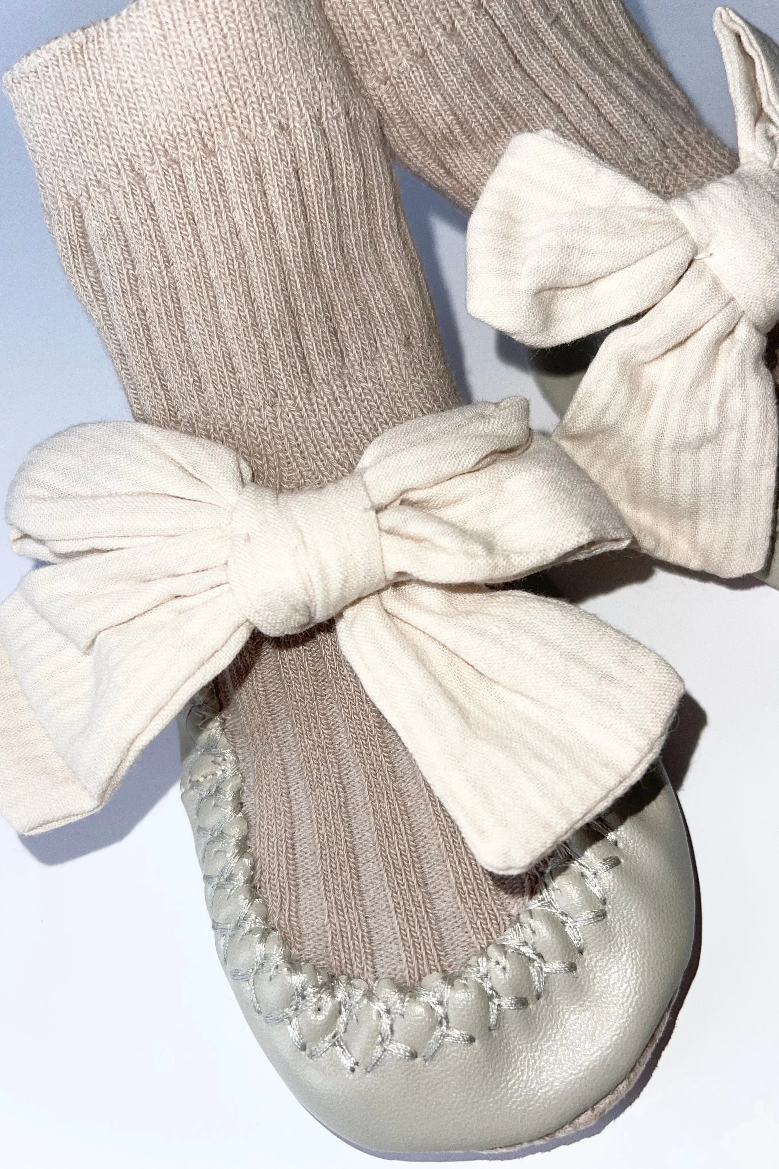 Beige/Cream Bow Baby Pram Boots - dainty delilah spanish childrens clothing