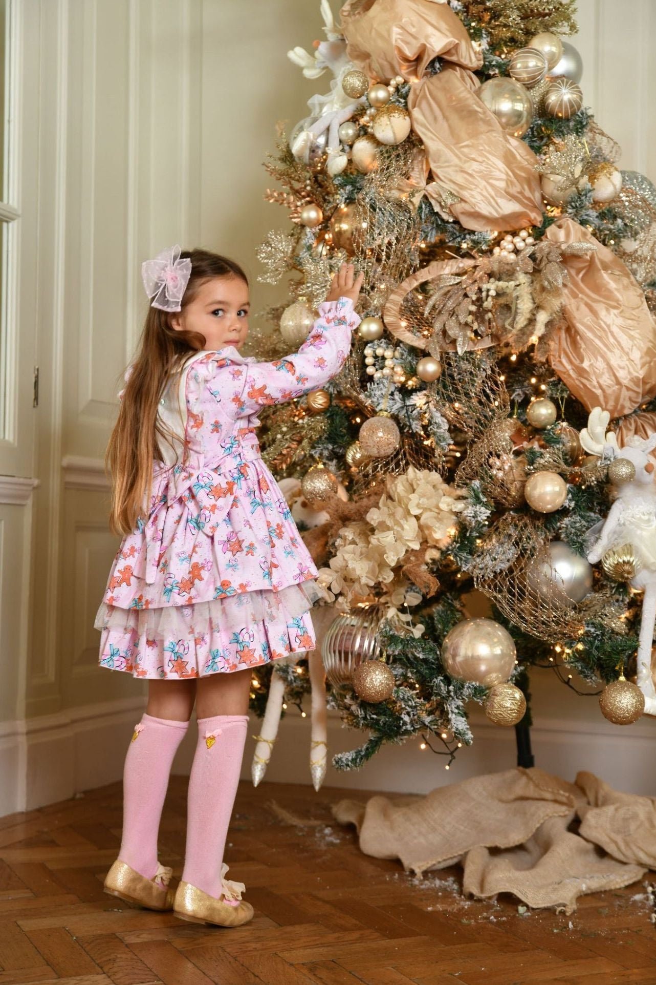 AW24 Babine Girls Pink Gingerbread Puffball Dress