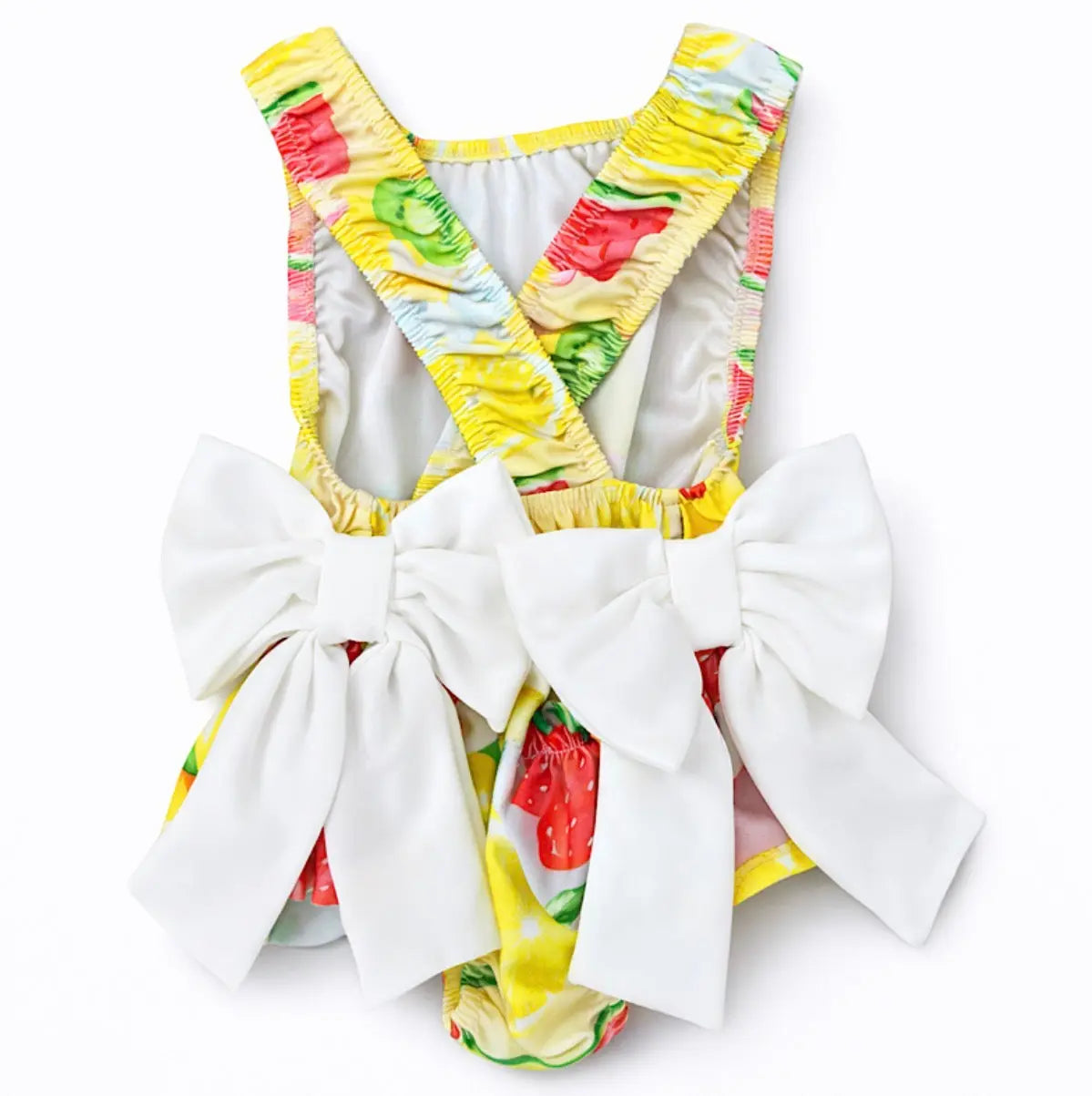 Girls Summer Lemon Fruit Frilly Bow Swimming Costume Dainty Delilah