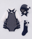 AW26 Rahigo Baby Girls Navy Cardigan,Pinafore,Shirt,Bonnet & Socks Rahigo Moda Infantil