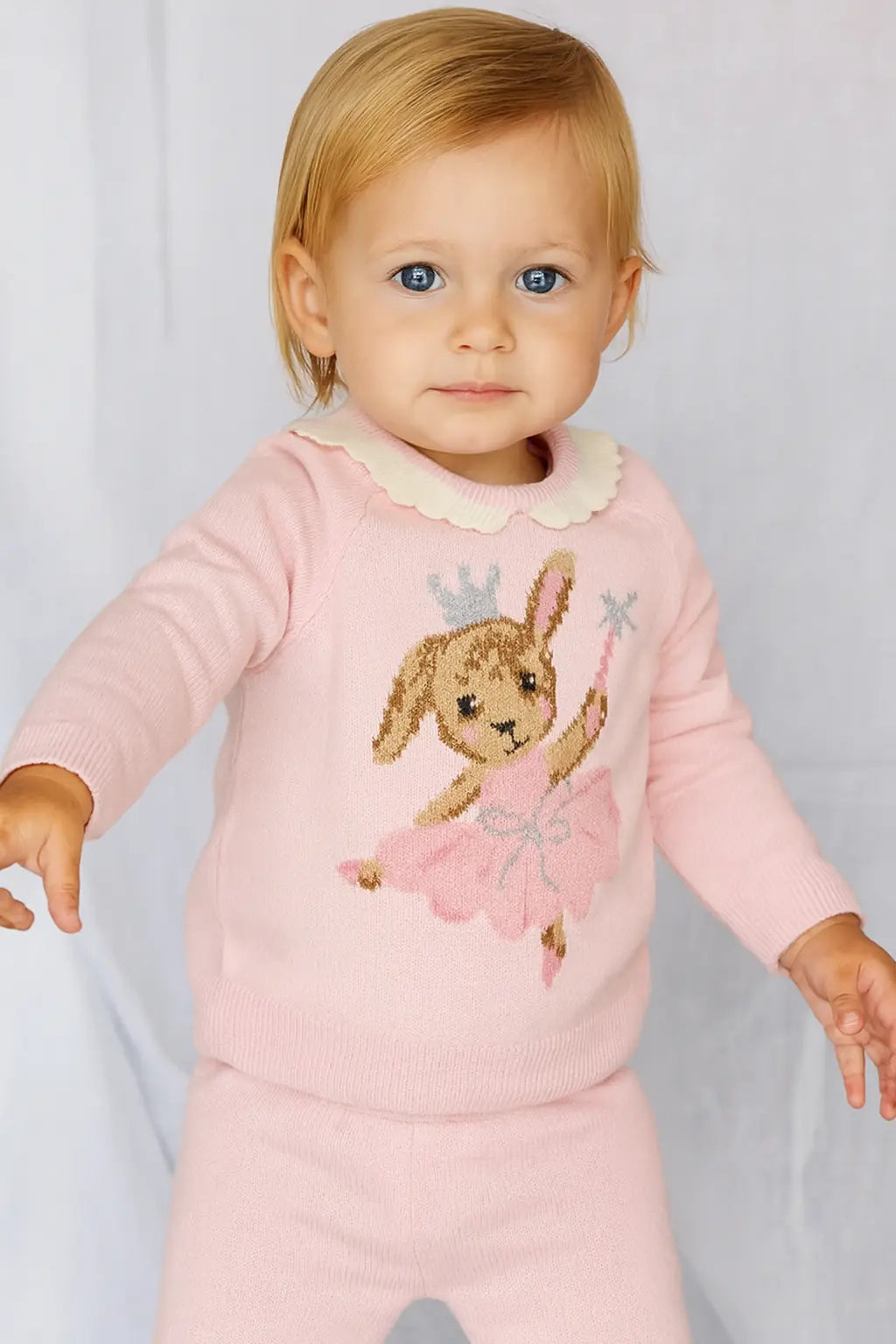 AW25 Girls Pink Bunny Knitted Tracksuit Dainty Delilah