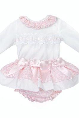 Girls Pink Spot Frilly Jam Pant Set