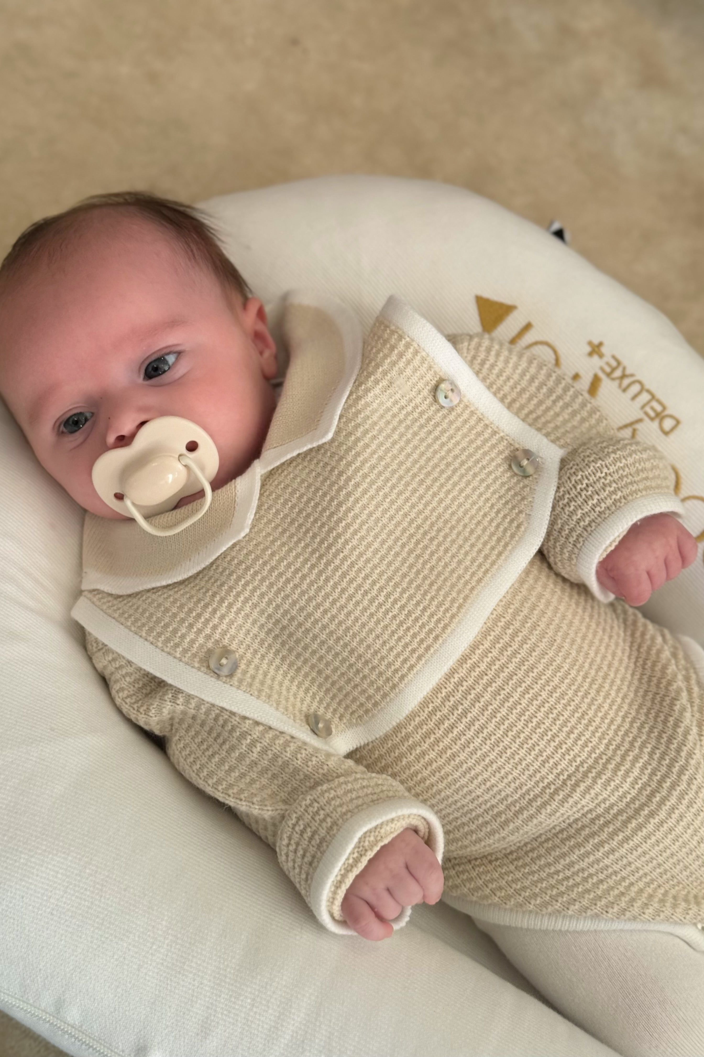 Unisex Camel / Cream Knitted Romper