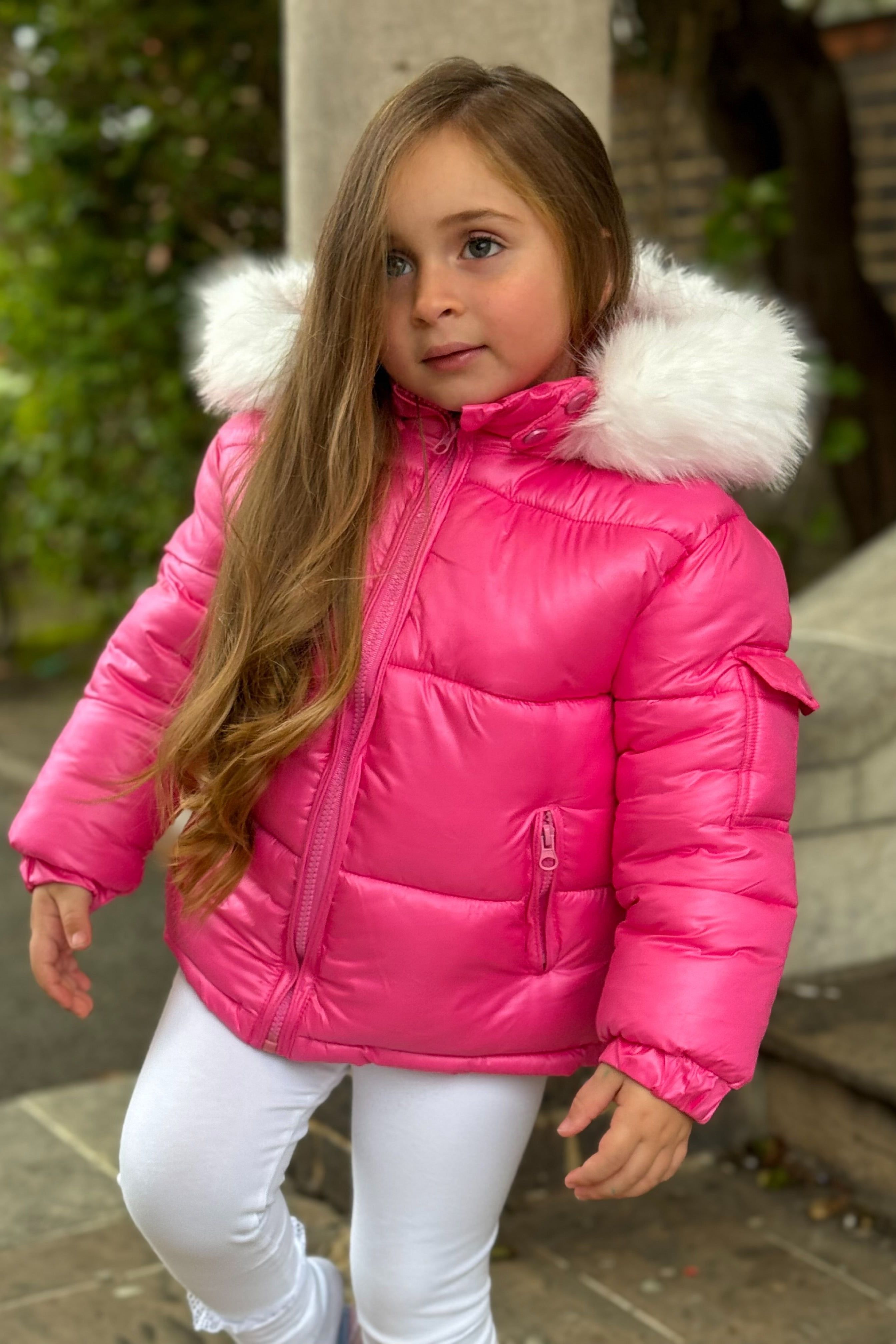 Hot Pink Fur Hood Girls Coat