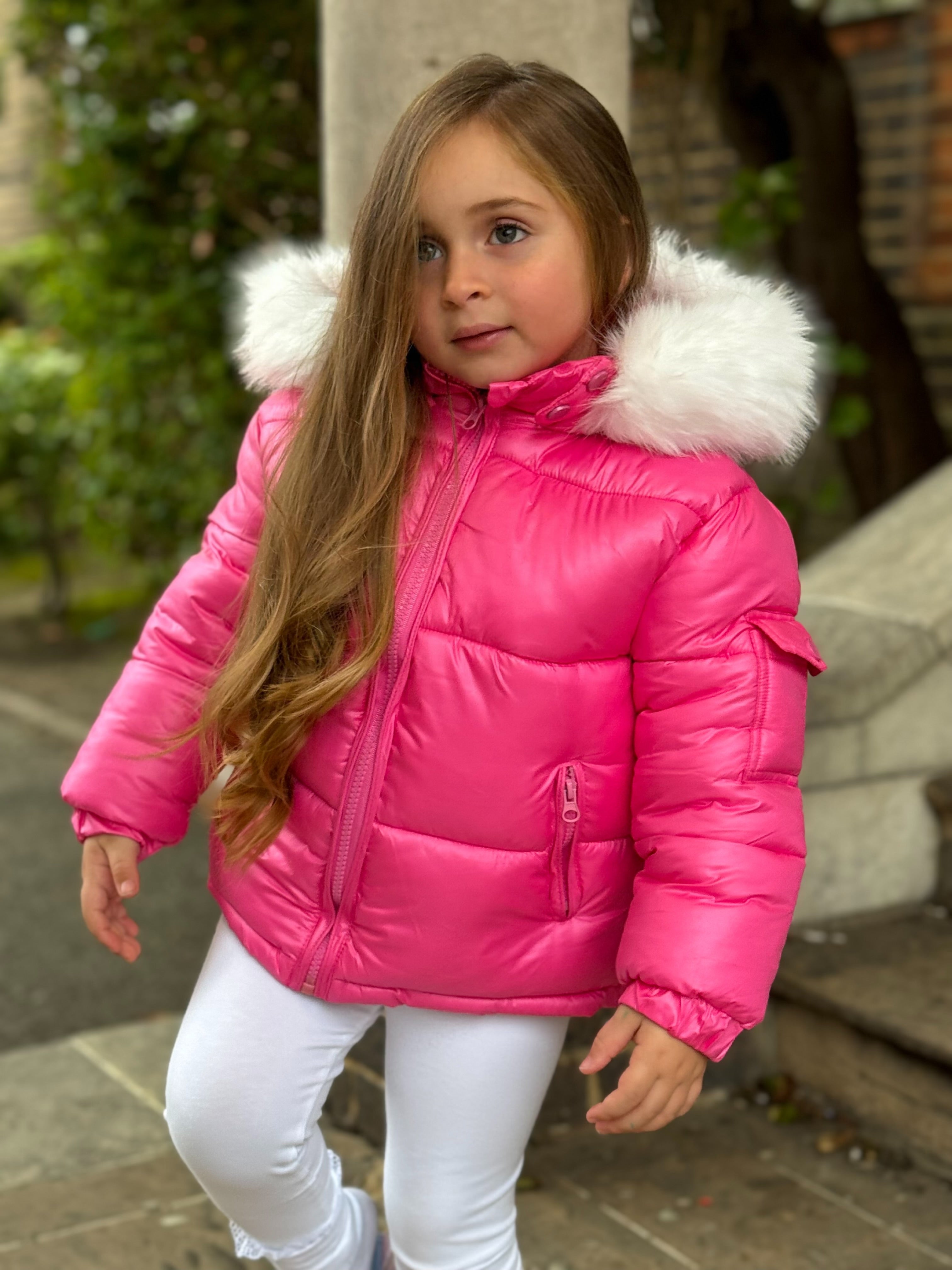 Hot Pink Fur Hood Girls Coat Dainty Delilah
