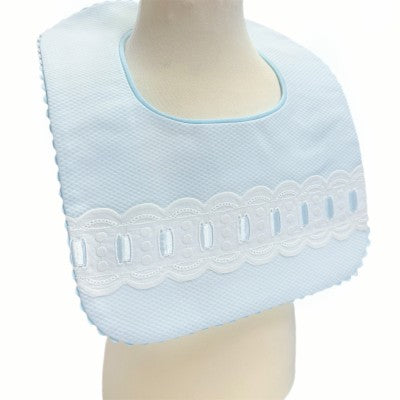 Unisex Spanish Blue Pique Ribbon Bib Dainty Delilah