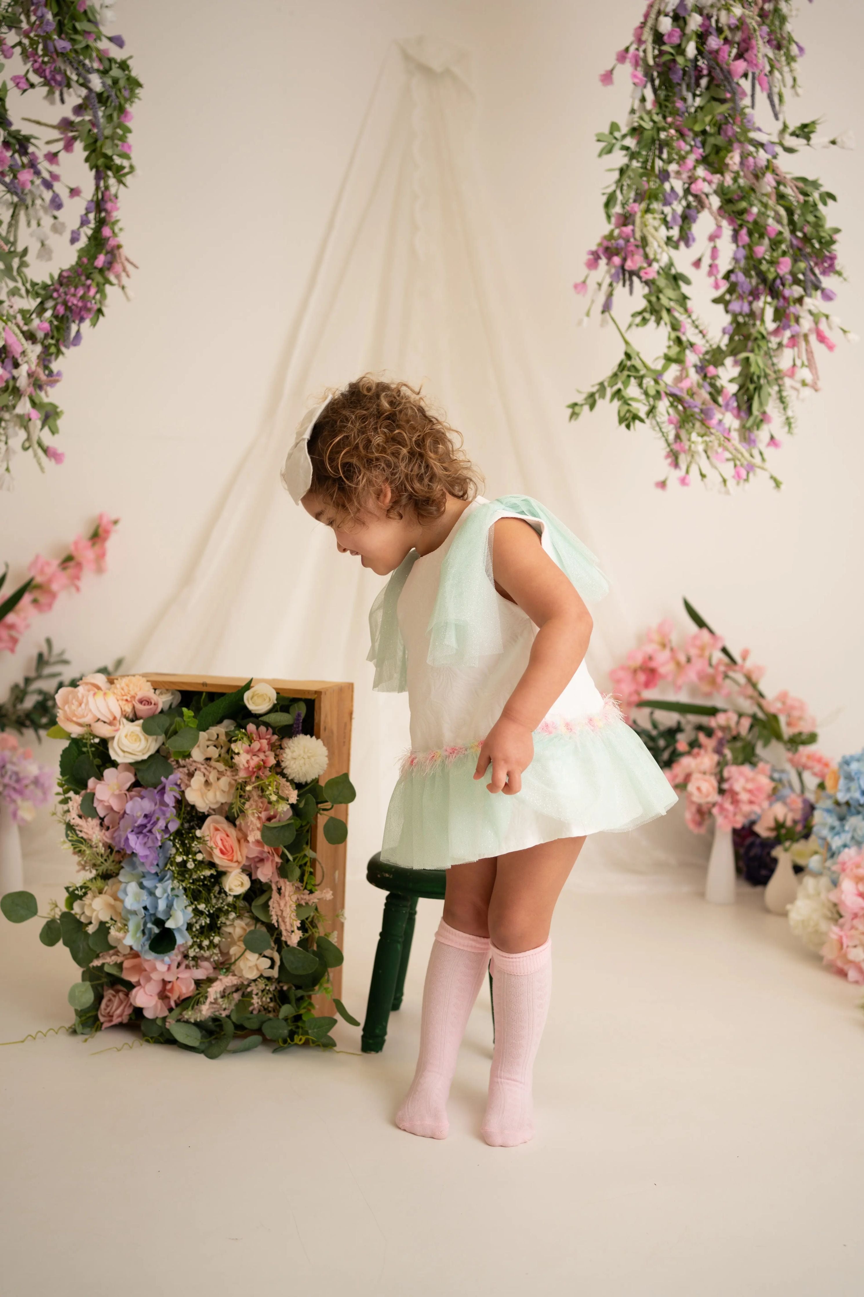 SS26 Naxos Baby Girls Mint Glitter Tulle Dress & Knickers Naxos
