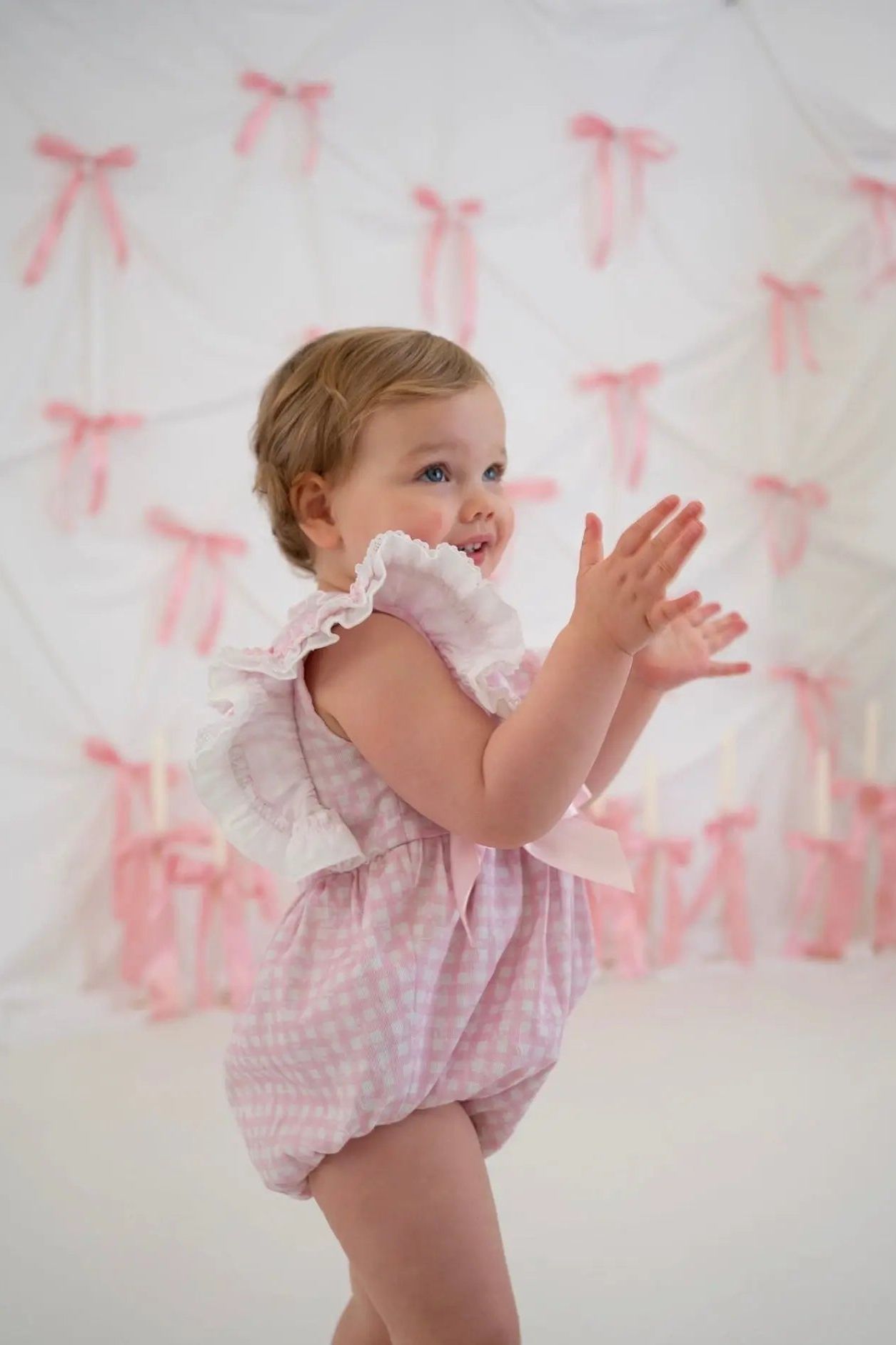 SS25 Baby Girls Pink Gingham Romper Dainty Delilah