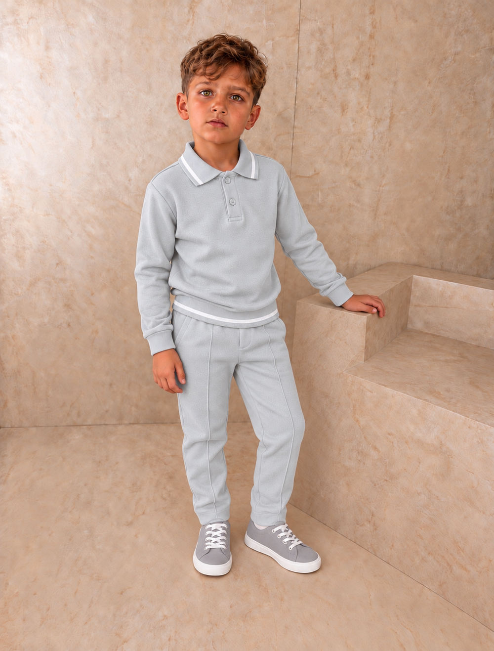 AW26 Baby Boy Grey Polo Top Cotton Tracksuit