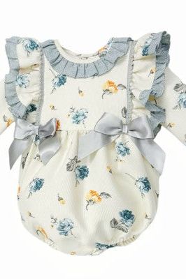 Girls Cream Floral Frilly Romper