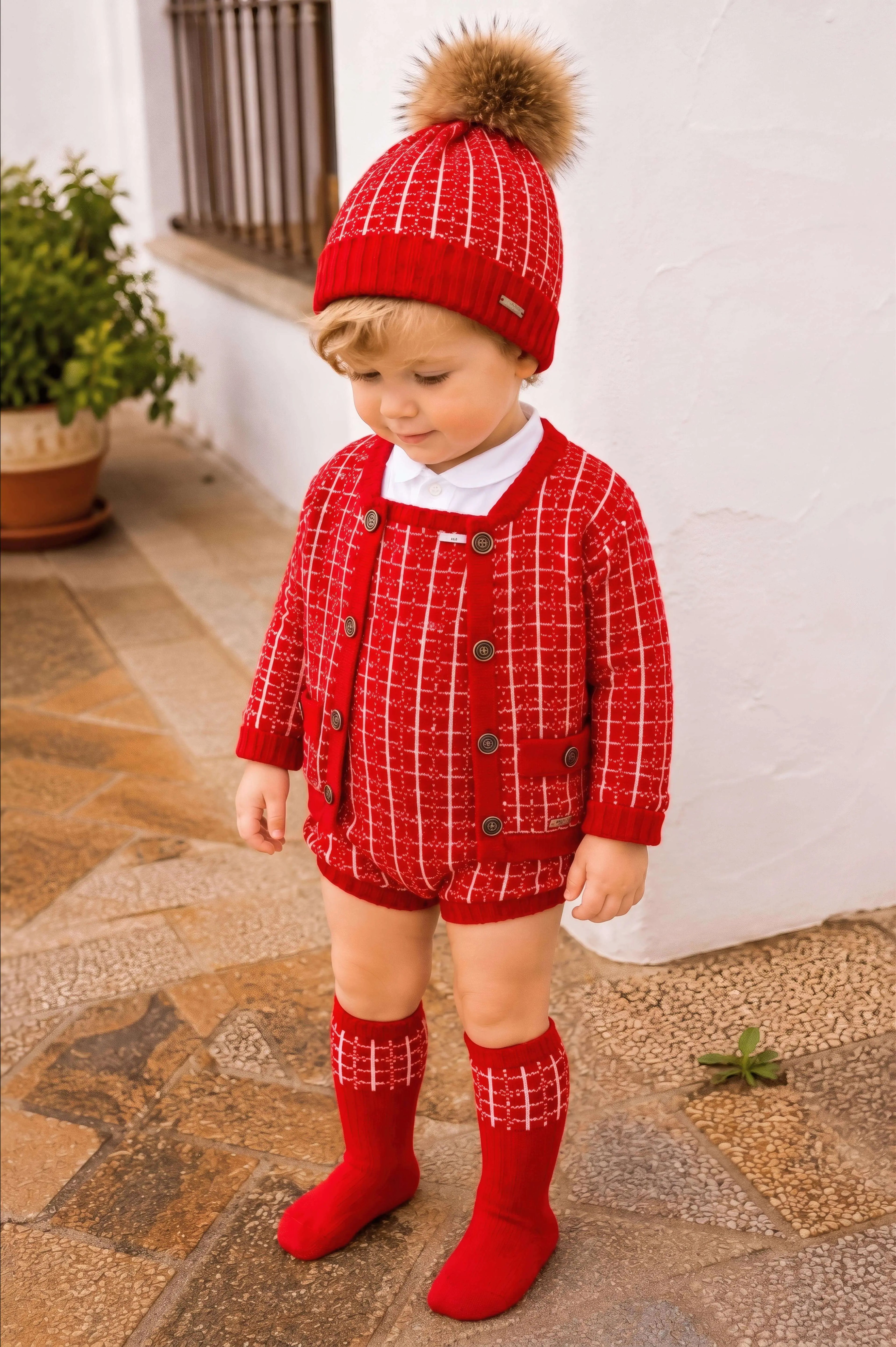 AW26 Rahigo Baby Boys Red Knitted Romper 5P Set Rahigo Moda Infantil