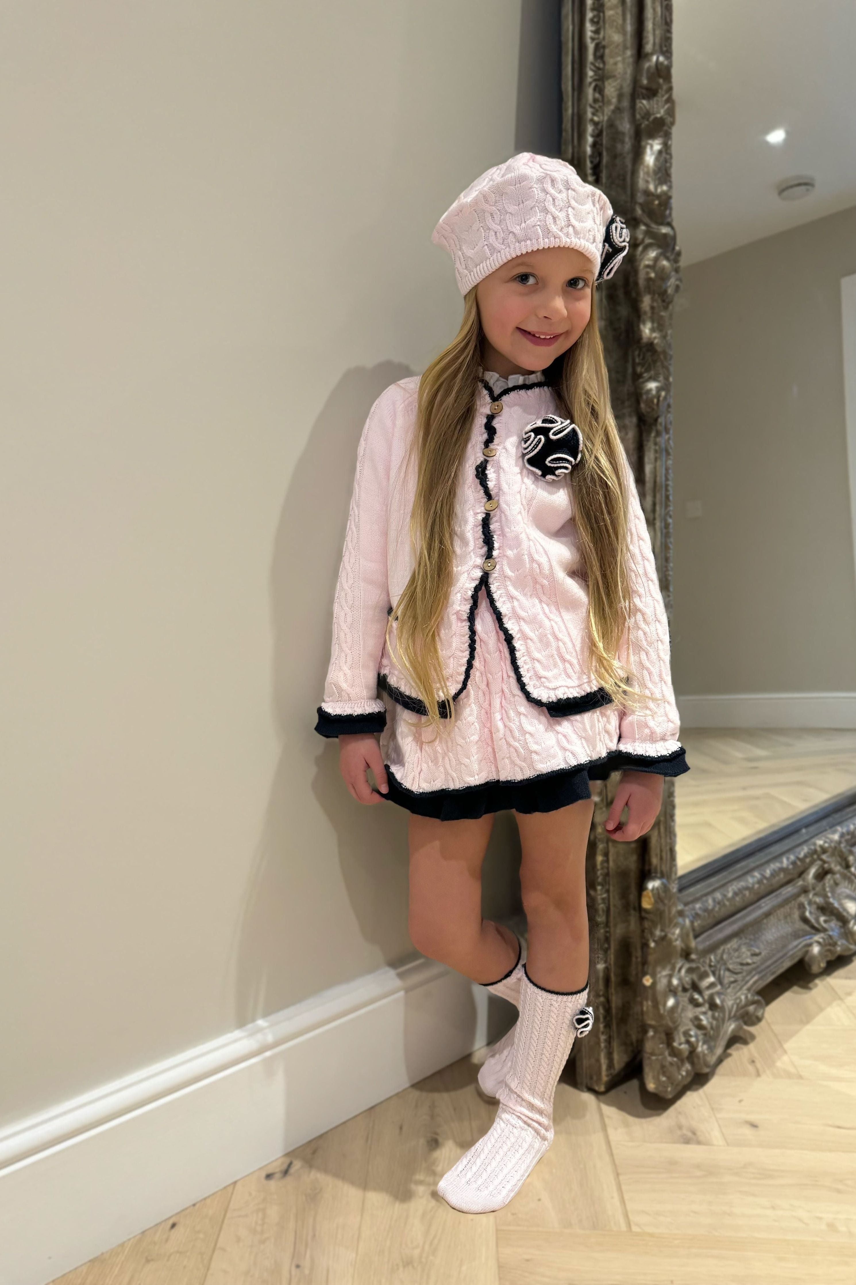 AW24 Rahigo Pink & Navy Girls Set, Socks & Beret Hat