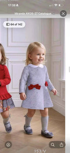 AW26 Miranda Baby Girls Grey Dress with Red Bows