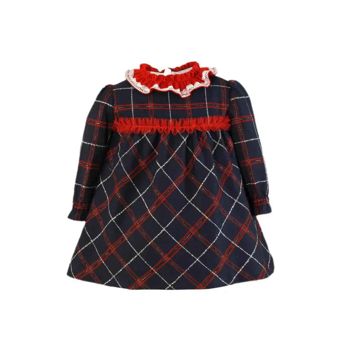 AW24 Miranda Baby Girls Navy Check Dress