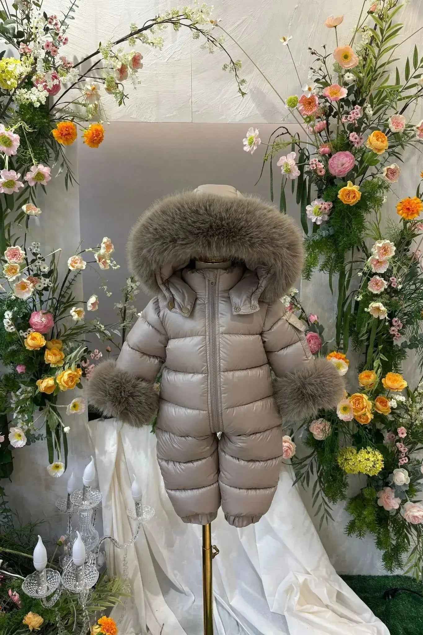 Camel Detachable Fur Snowsuit - In Stock