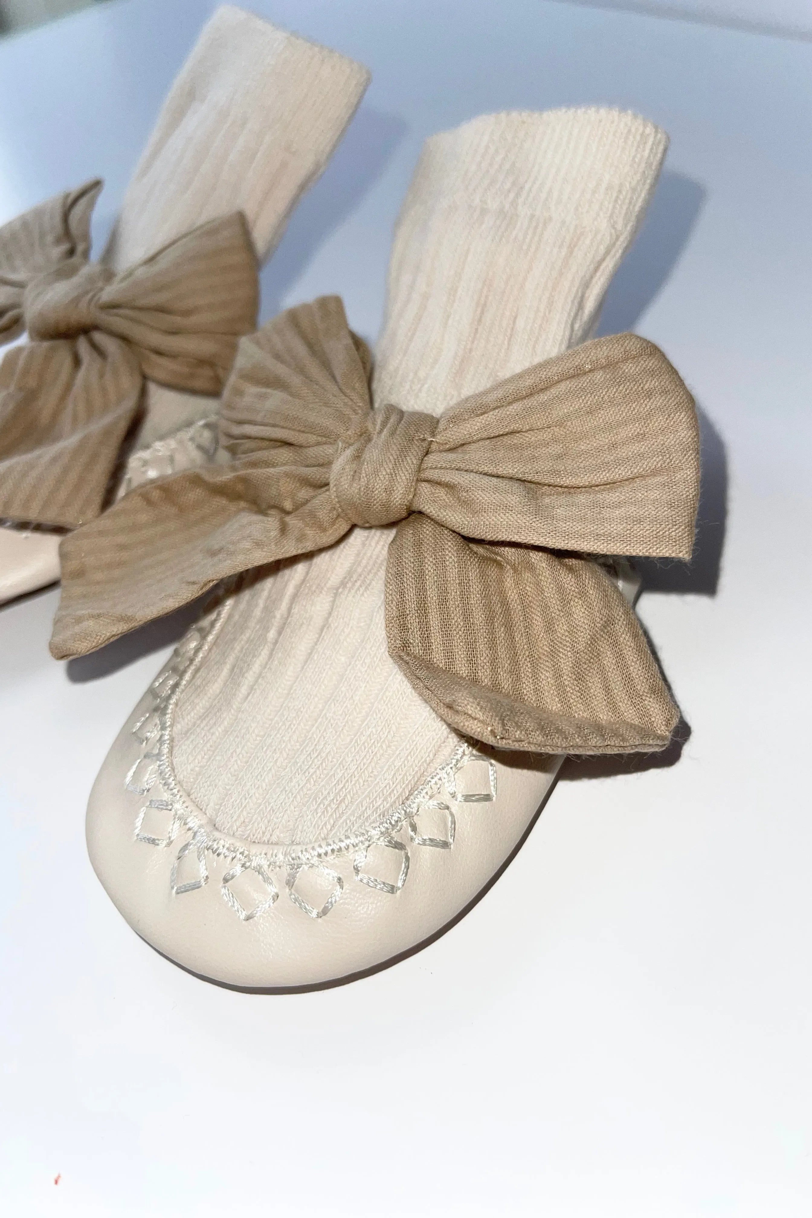 Cream/ Beige Bow Baby Pram Boots - dainty delilah spanish childrens clothing