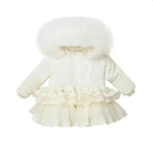 Cream Crystal Tulle Fur Hood Coat