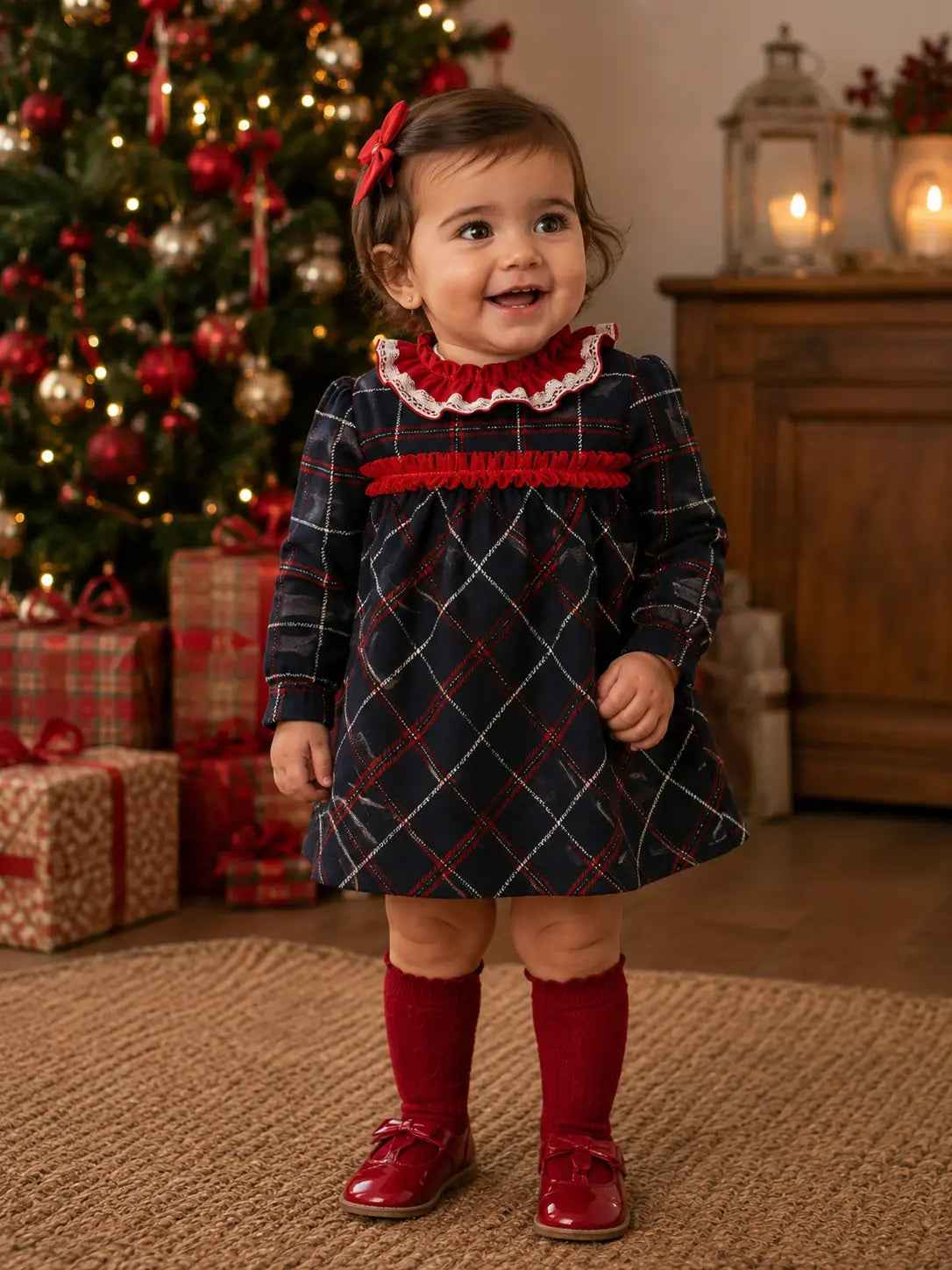 AW24 Miranda Baby Girls Navy Check Dress