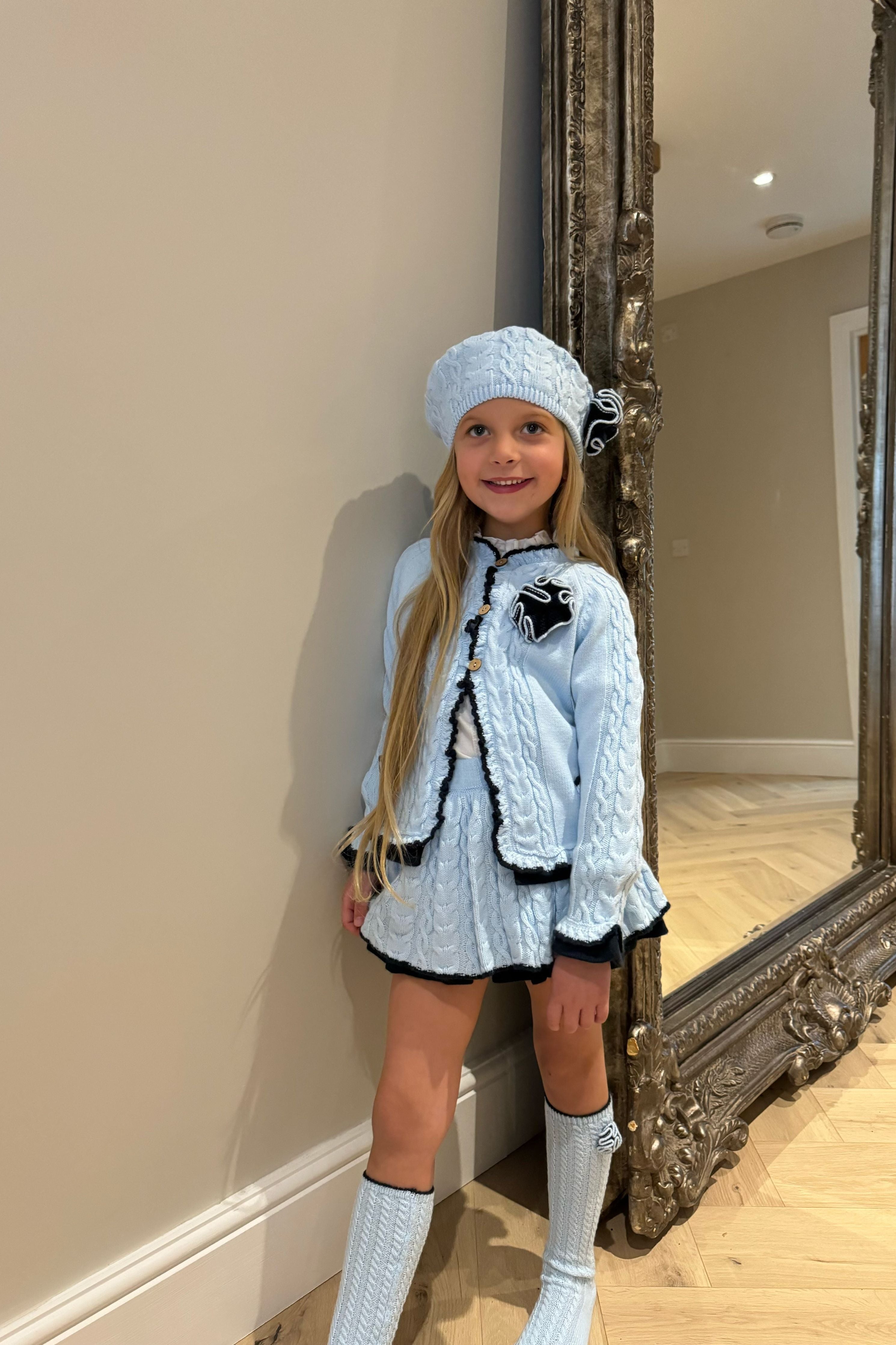 AW24 Rahigo Blue & Navy Girls Set, Socks & Beret Hat