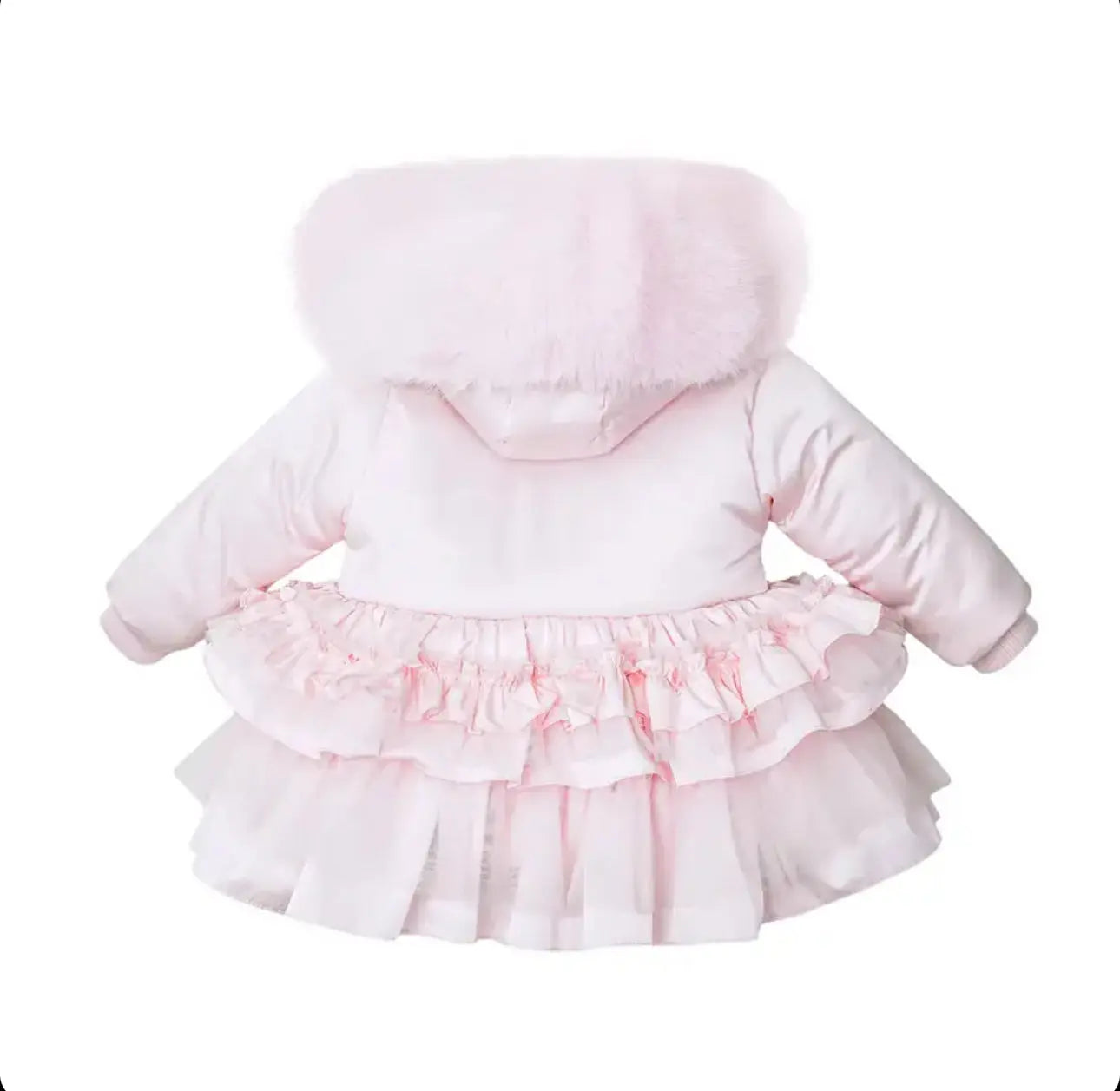 Pink Crystal Tulle Fur Hood Coat Dainty Delilah