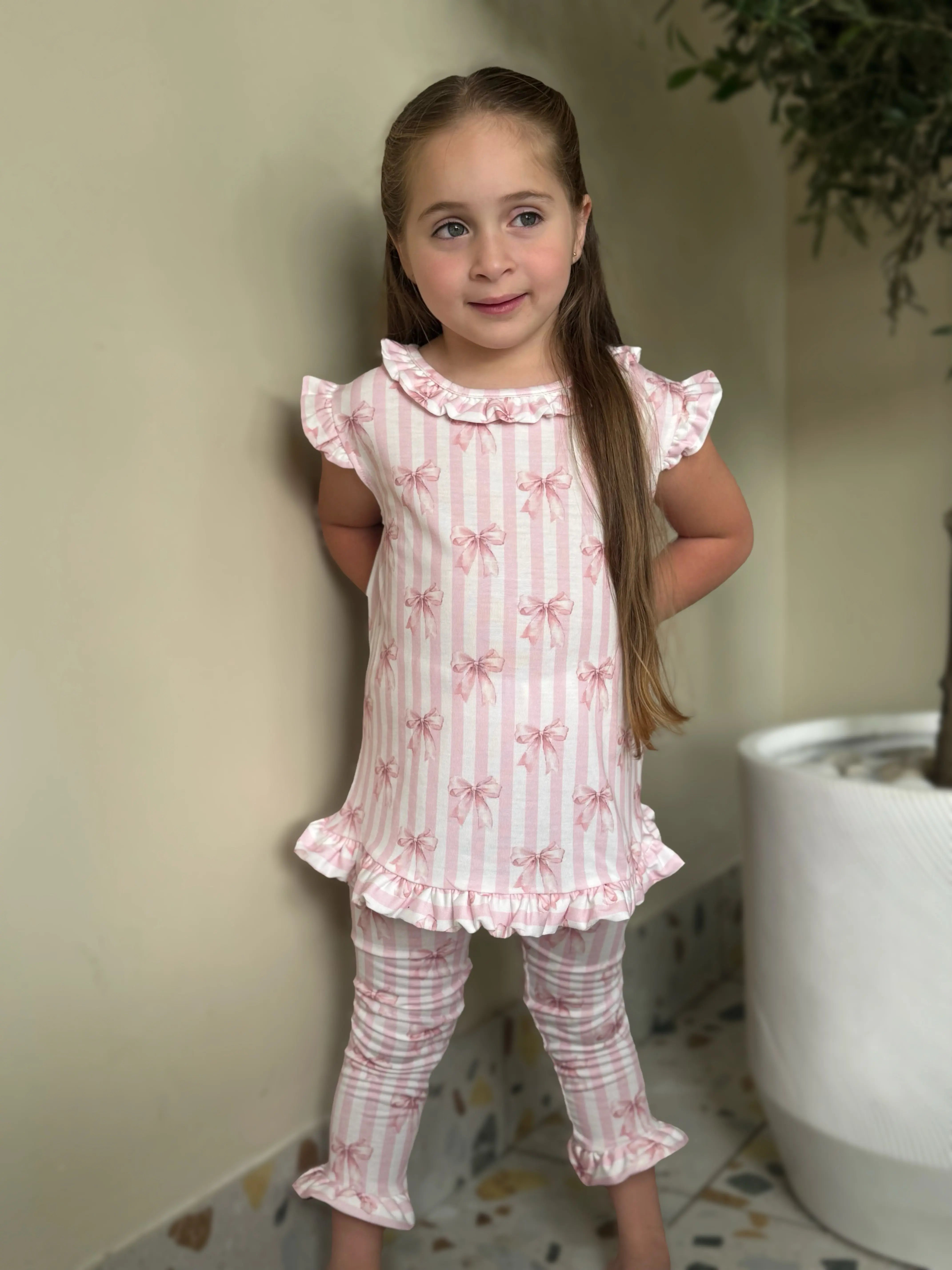 Vintage Bow Stripe Soft Touch Loungewear Set Dainty Delilah