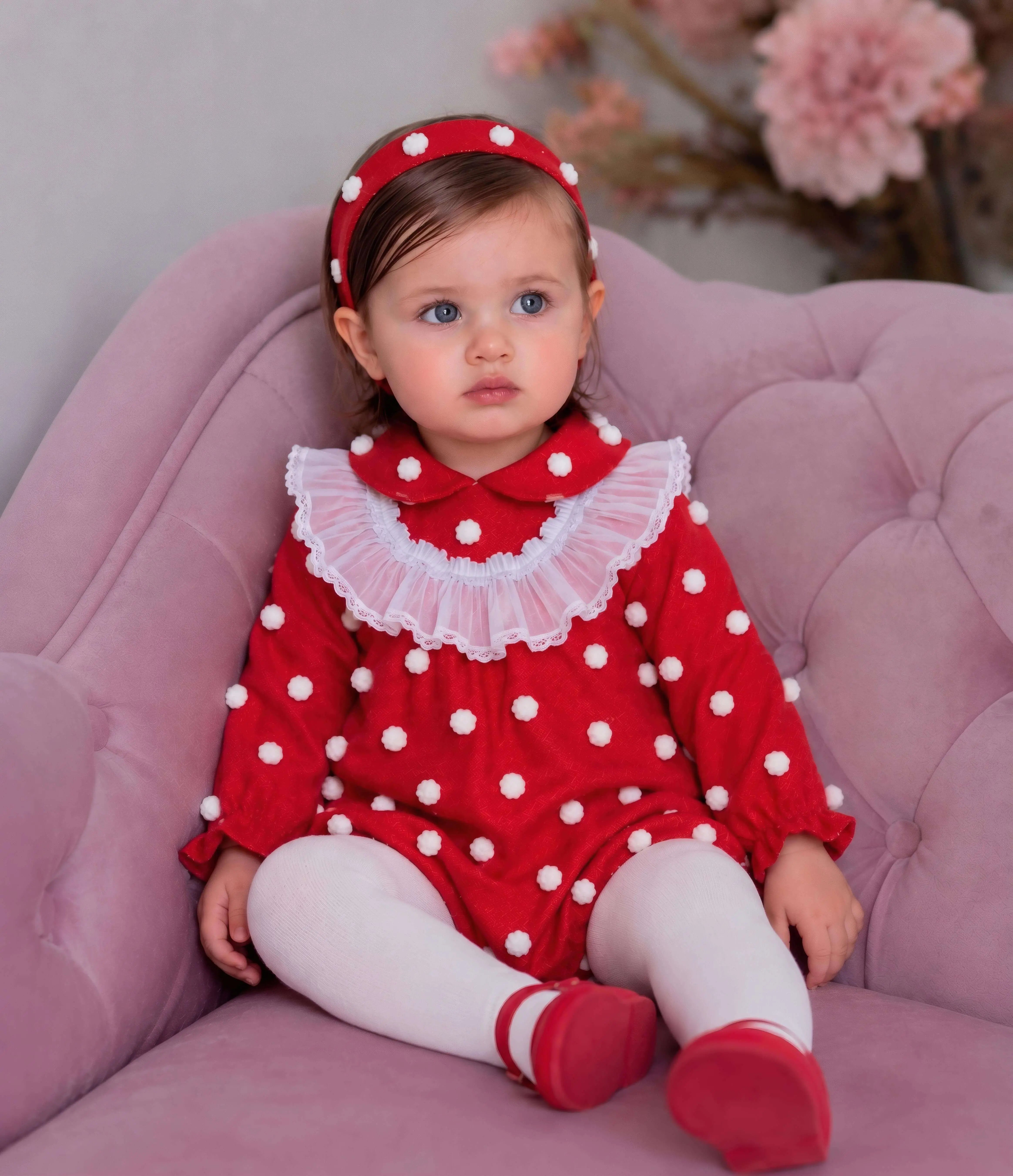 AW26 Rochy Baby Girls Red 3D Textured Spot Romper Rochy