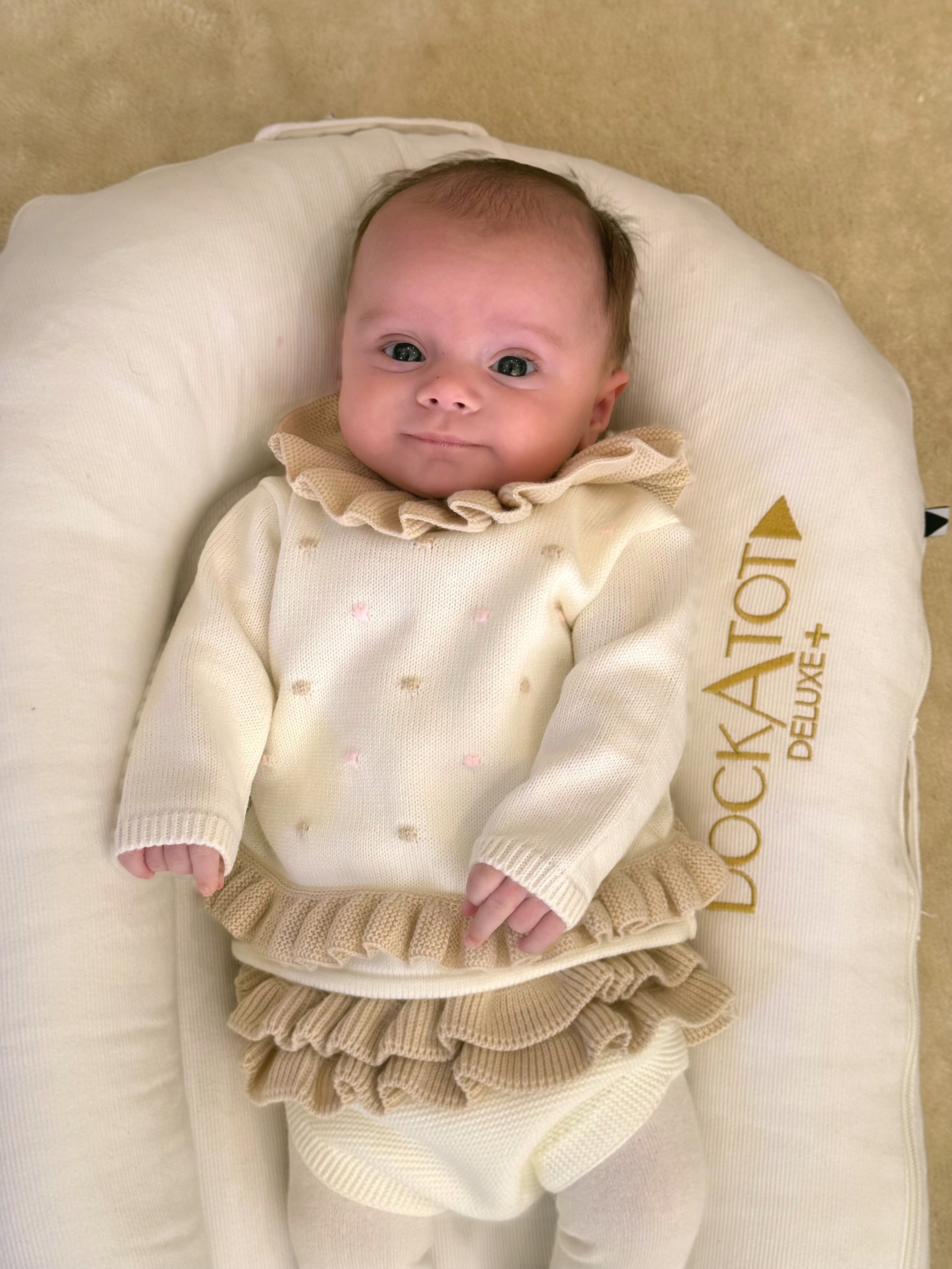 Baby Girls Cream Spot Knitted Jam Pant Set Dainty Delilah