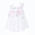 Baby Girls White / Pink Pleated Pique A Line Dress Dainty Delilah