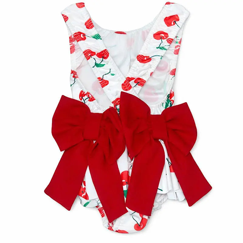 Girls Summer Cherry Frilly Bow Swimming Costume Dainty Delilah