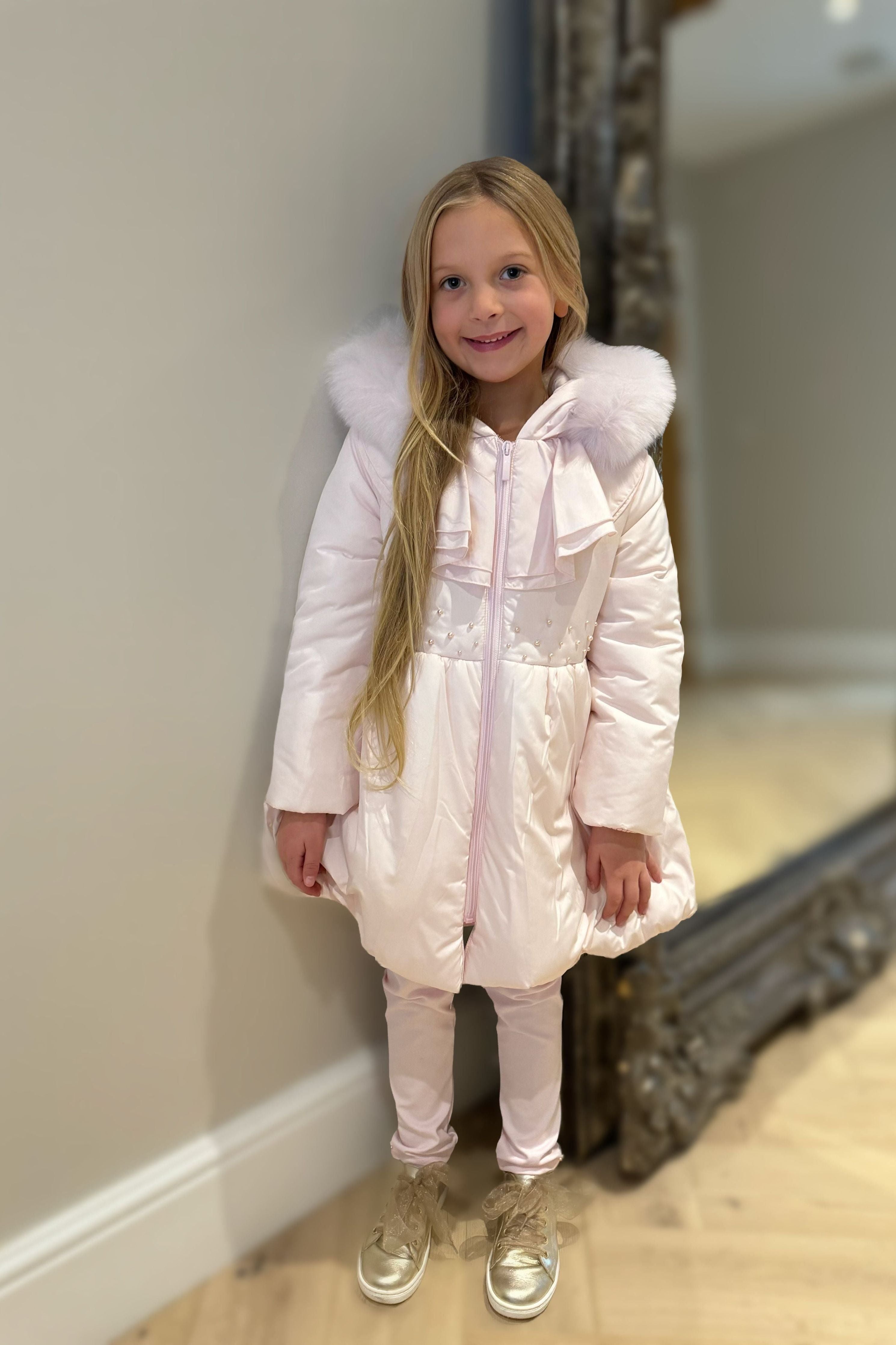 AW24 Bimbalo Girls Pink Fur Pearl Coat