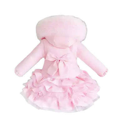 Girls Pink Bow Frilly Coat Dainty Delilah