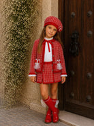 AW26 Rahigo Red Knit Skirt Set with Cardigan, Beret & Socks Rahigo Moda Infantil